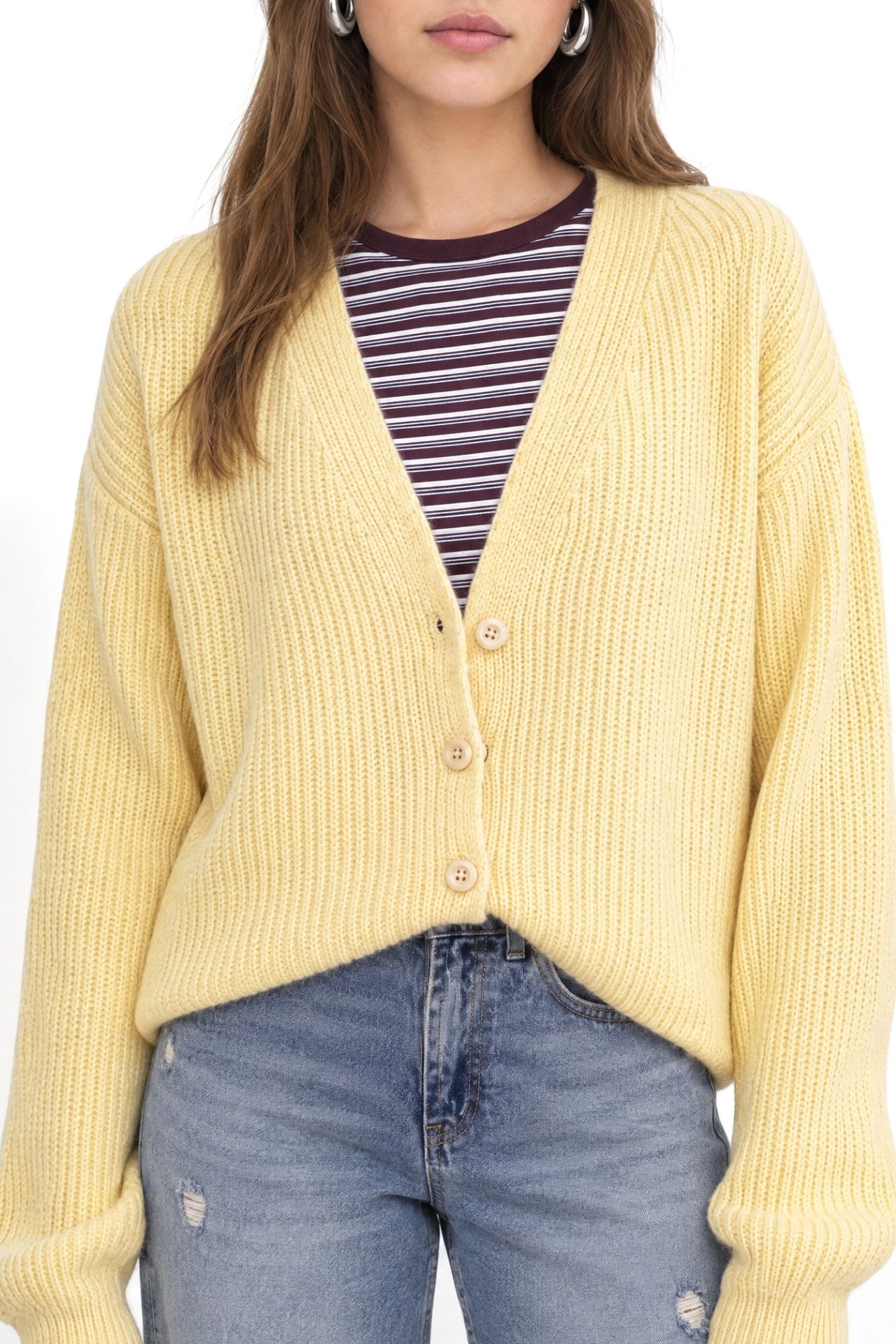 Mixray Textured V-Neck Button Cardigan