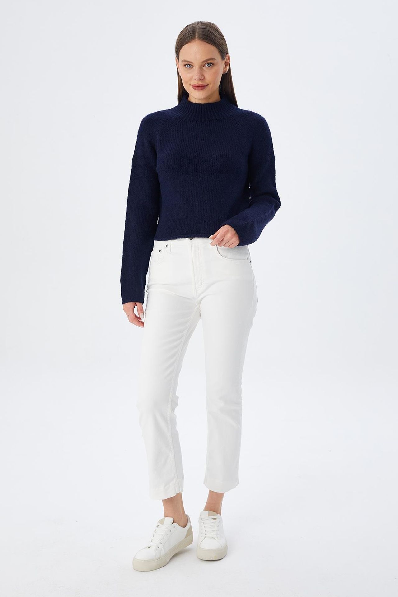 MIXRAY Women's Cropped Textured Knit Sweater 3
