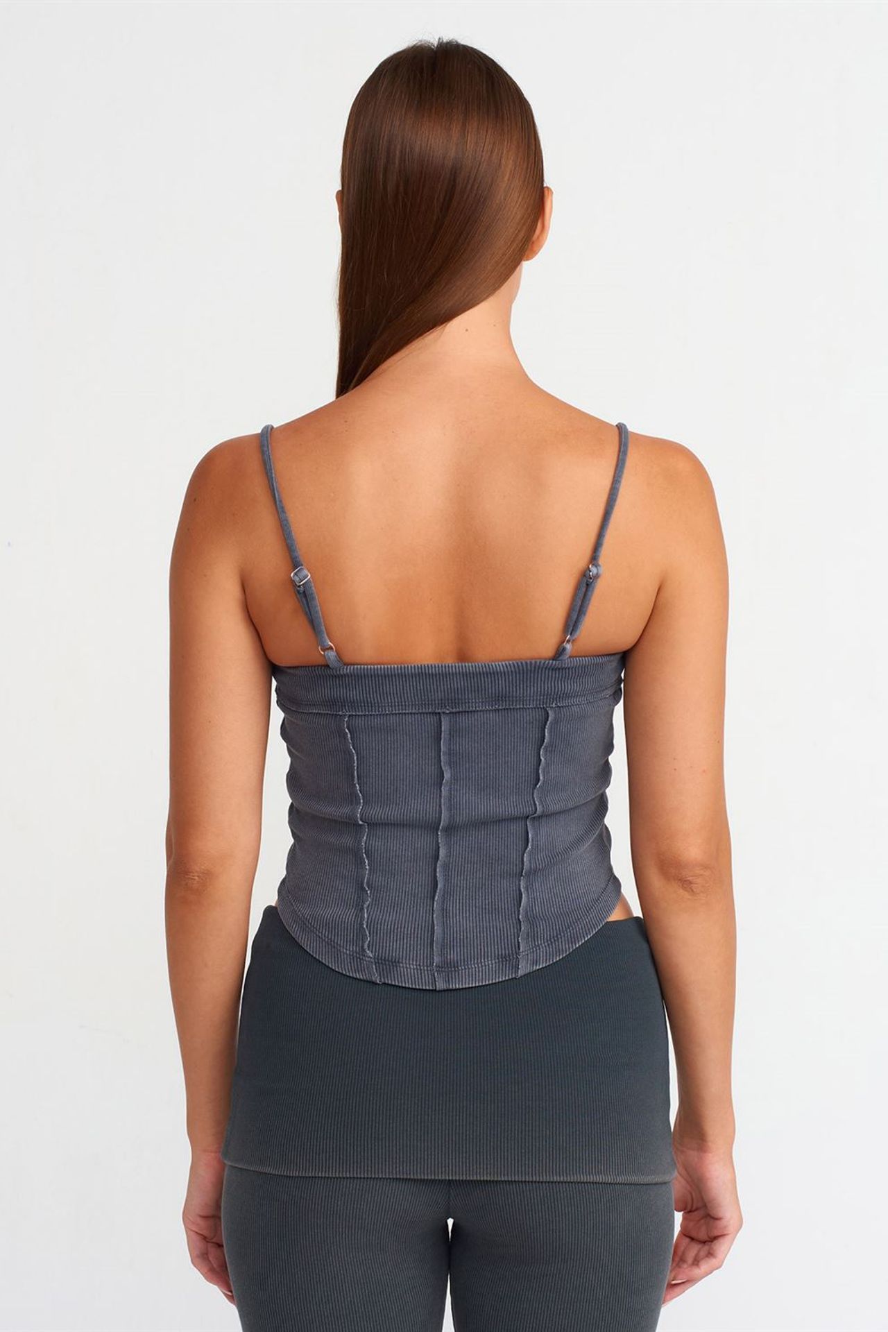 DILVIN Kare Yaka Fitilli Crop Bluz 2