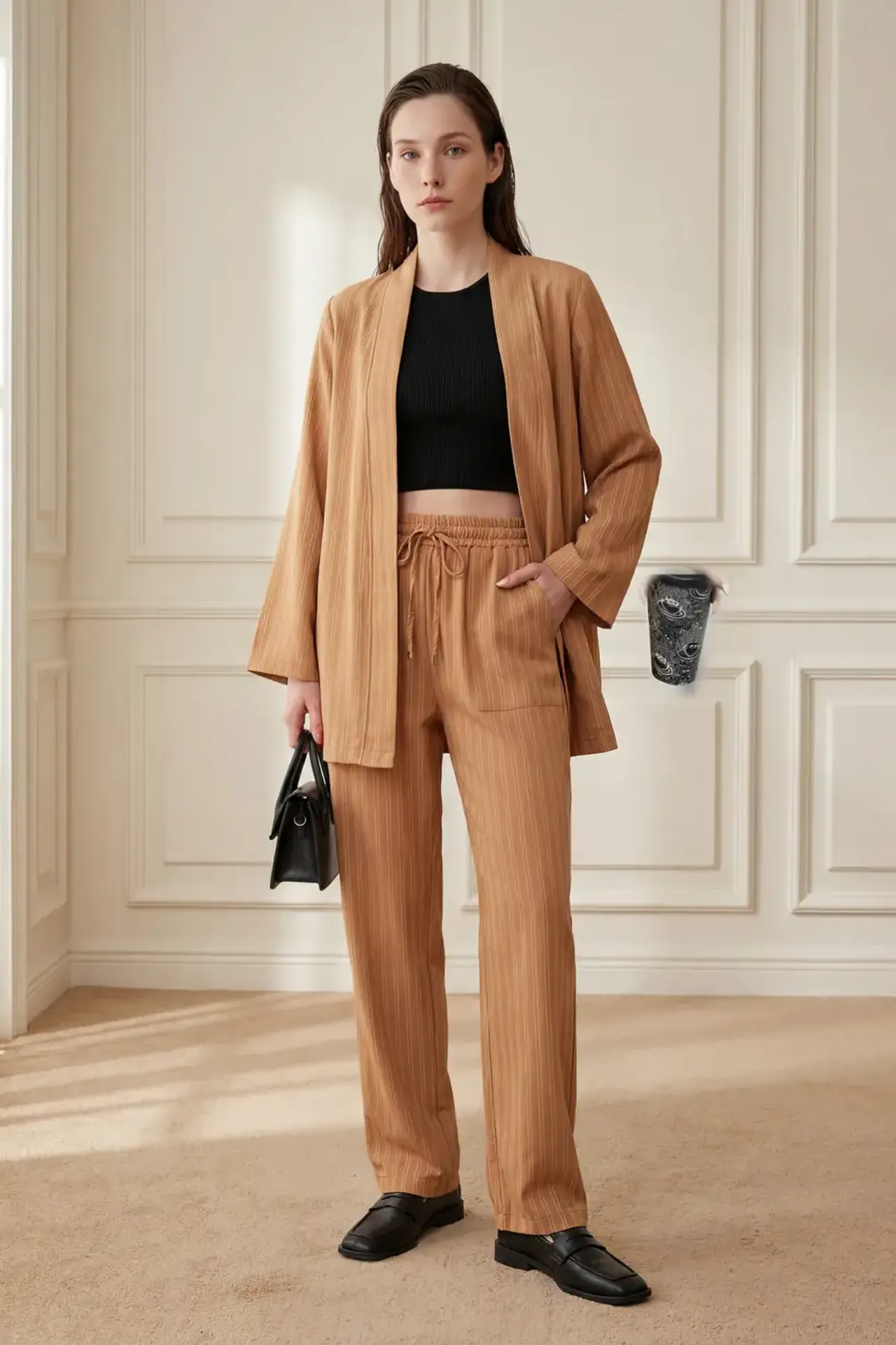 MY FASHION Striped Two-Piece Co-Ord Set with Open Collar 6
