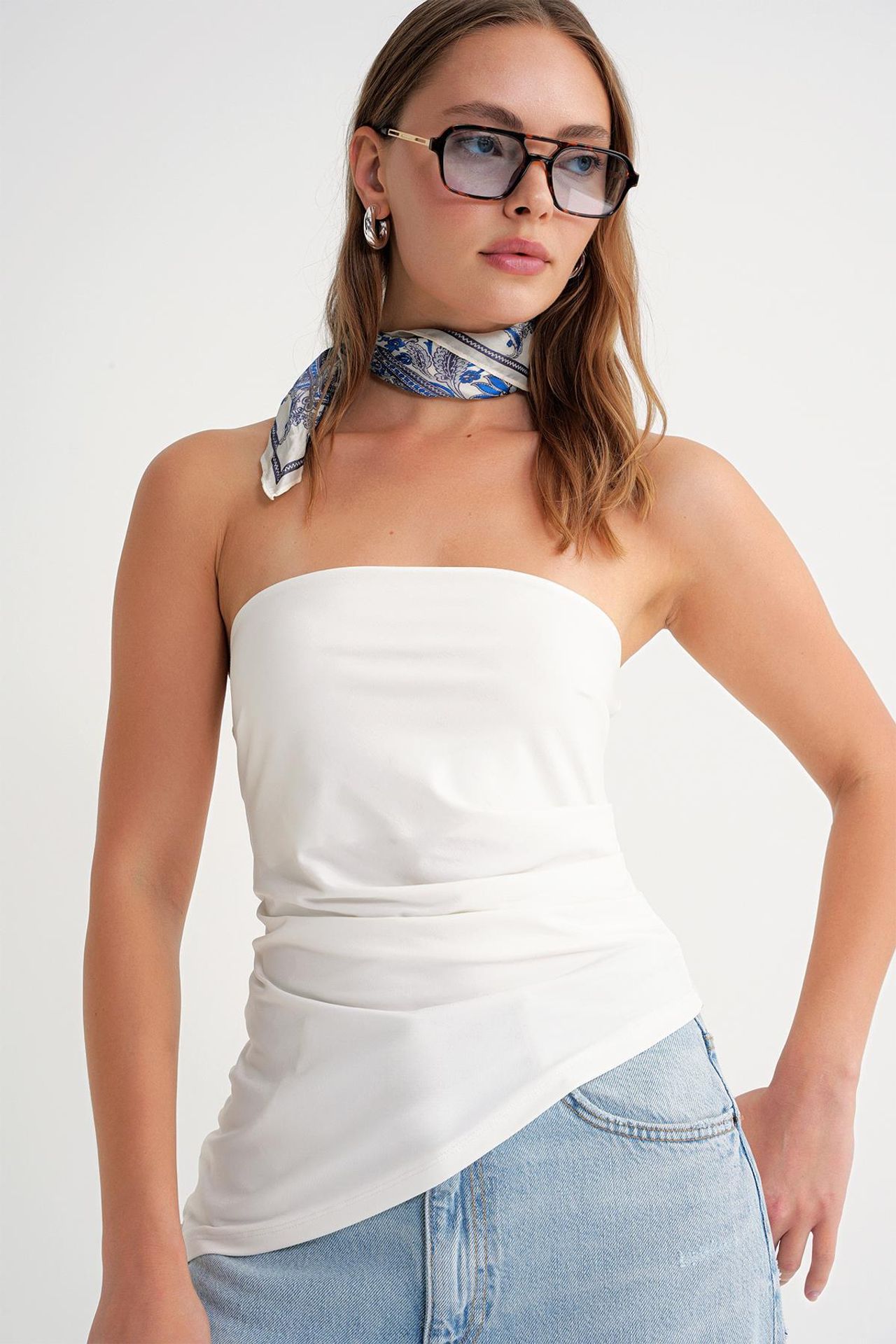 Mixray Strapless Draped Blouse 3