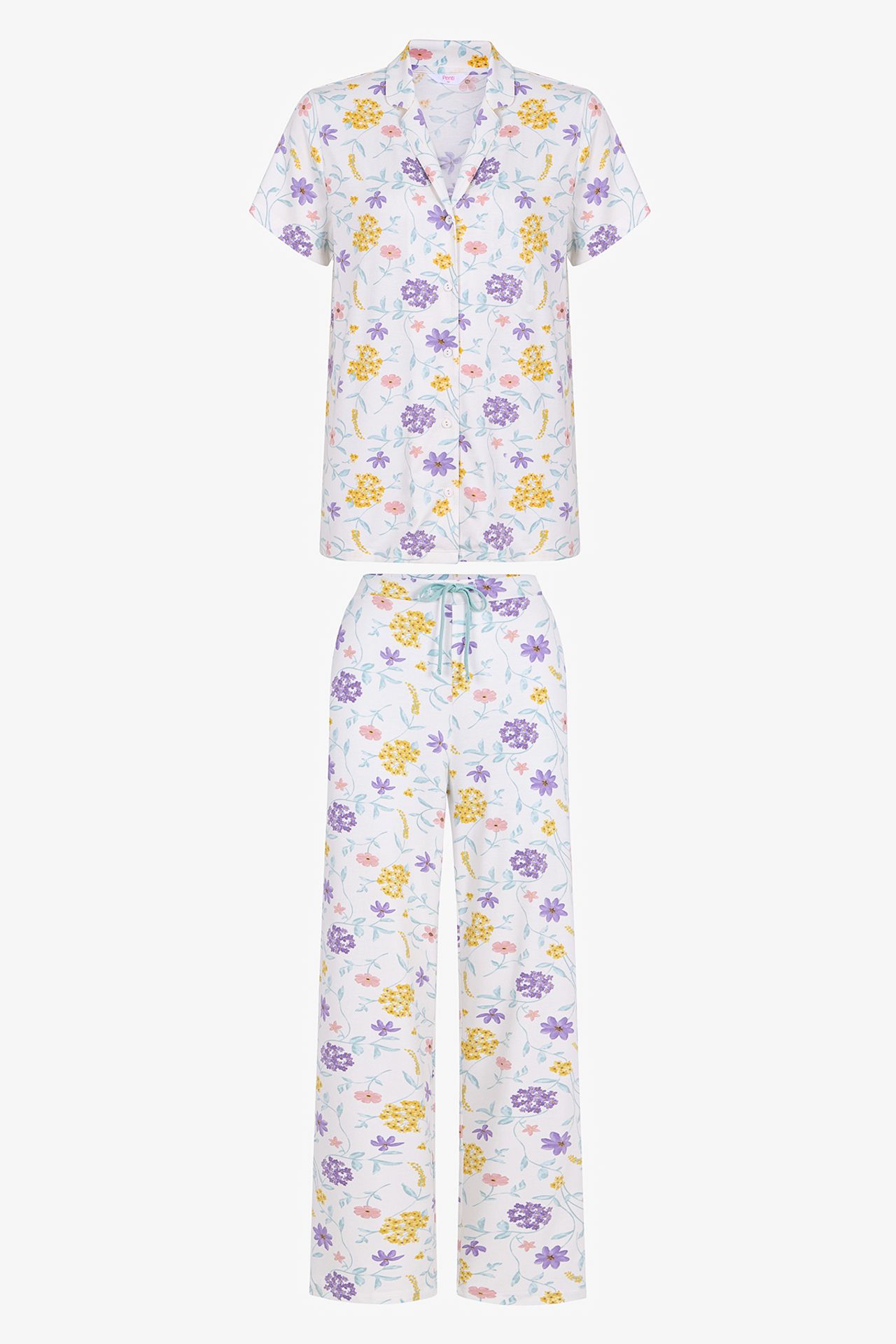 PENTI Off-White Blossom Floral Short-Sleeve Shirt Trousers Pyjama Set 5