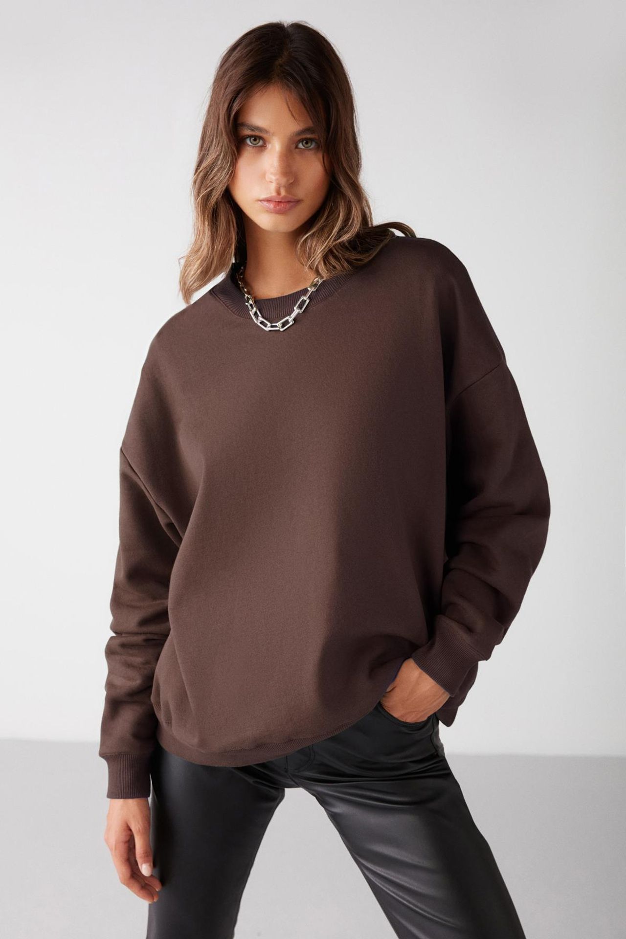 GRIMELANGE Geniş Kesimli Fitilli Bisiklet Yaka Sweatshirt 1