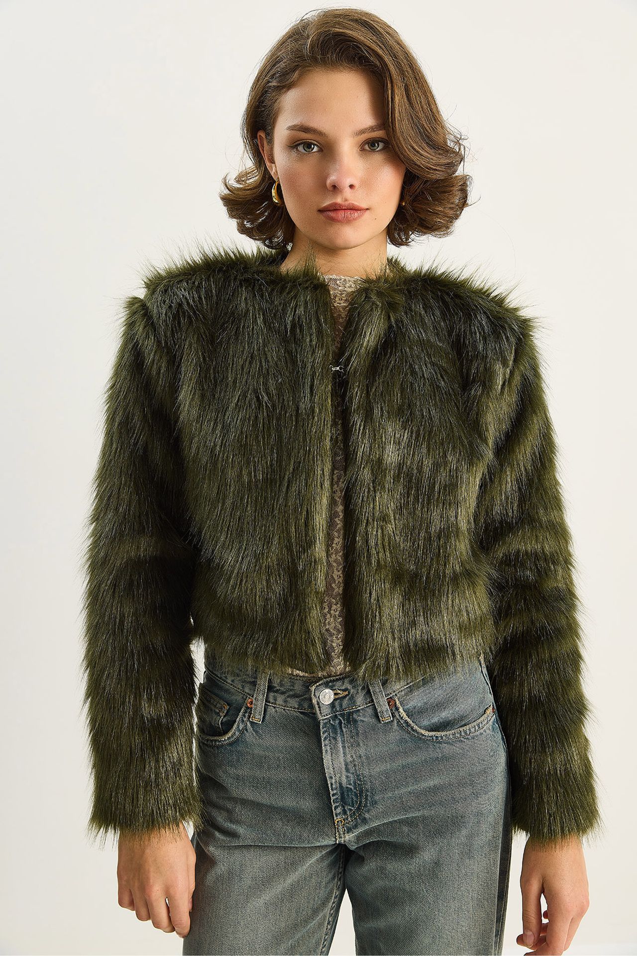 LUCCI Boxy Crop Faux Fur Coat 6