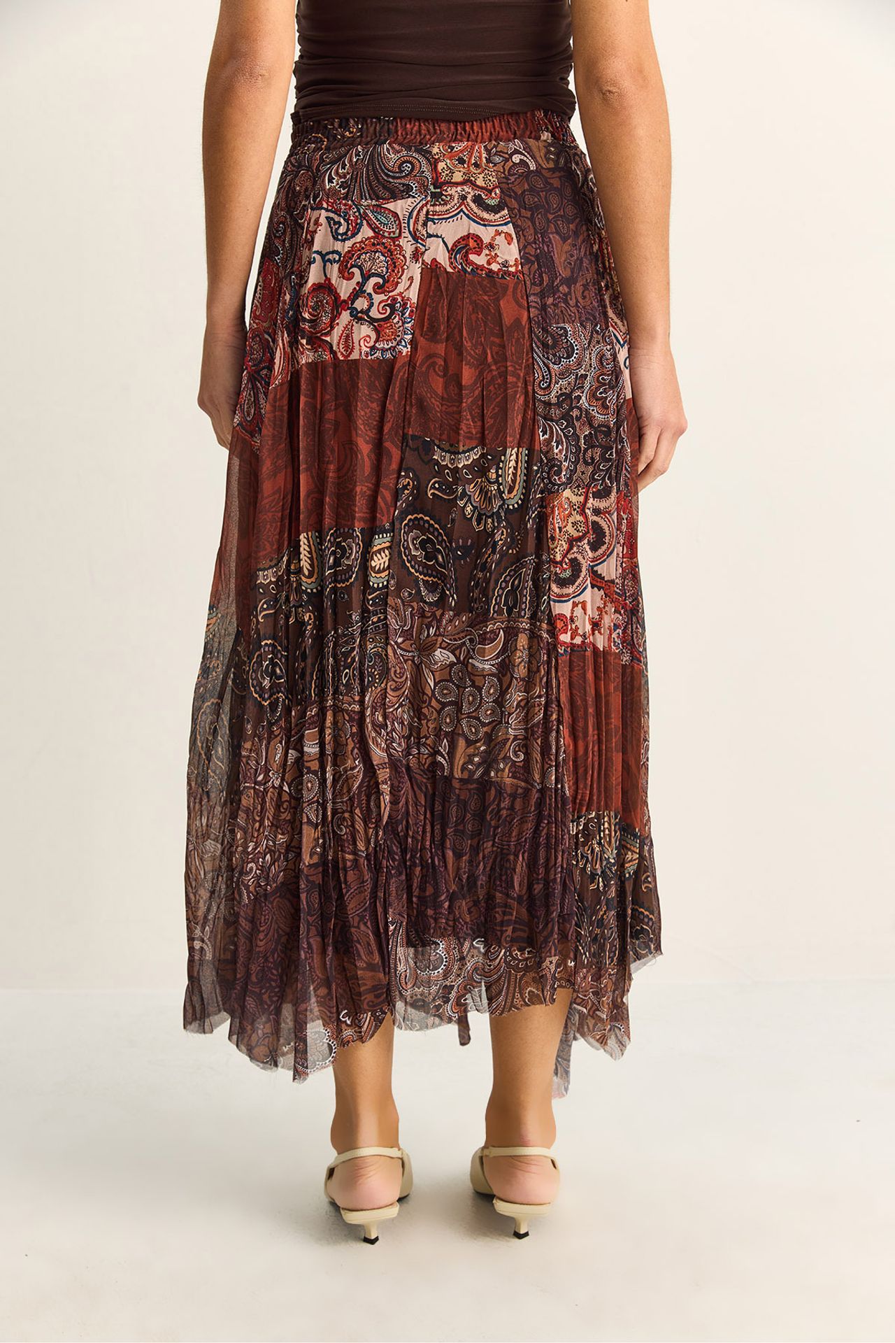 LUCCI High Waist Paisley Print Midi Skirt with Belt 6