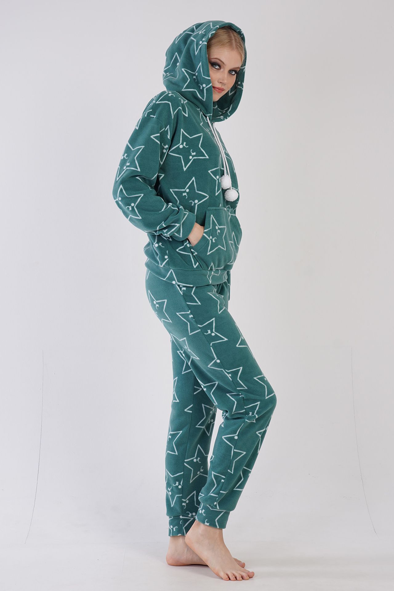 YAKE Kapüşonlu Yıldızlı 2 Parçalı Pijama Takımı 4