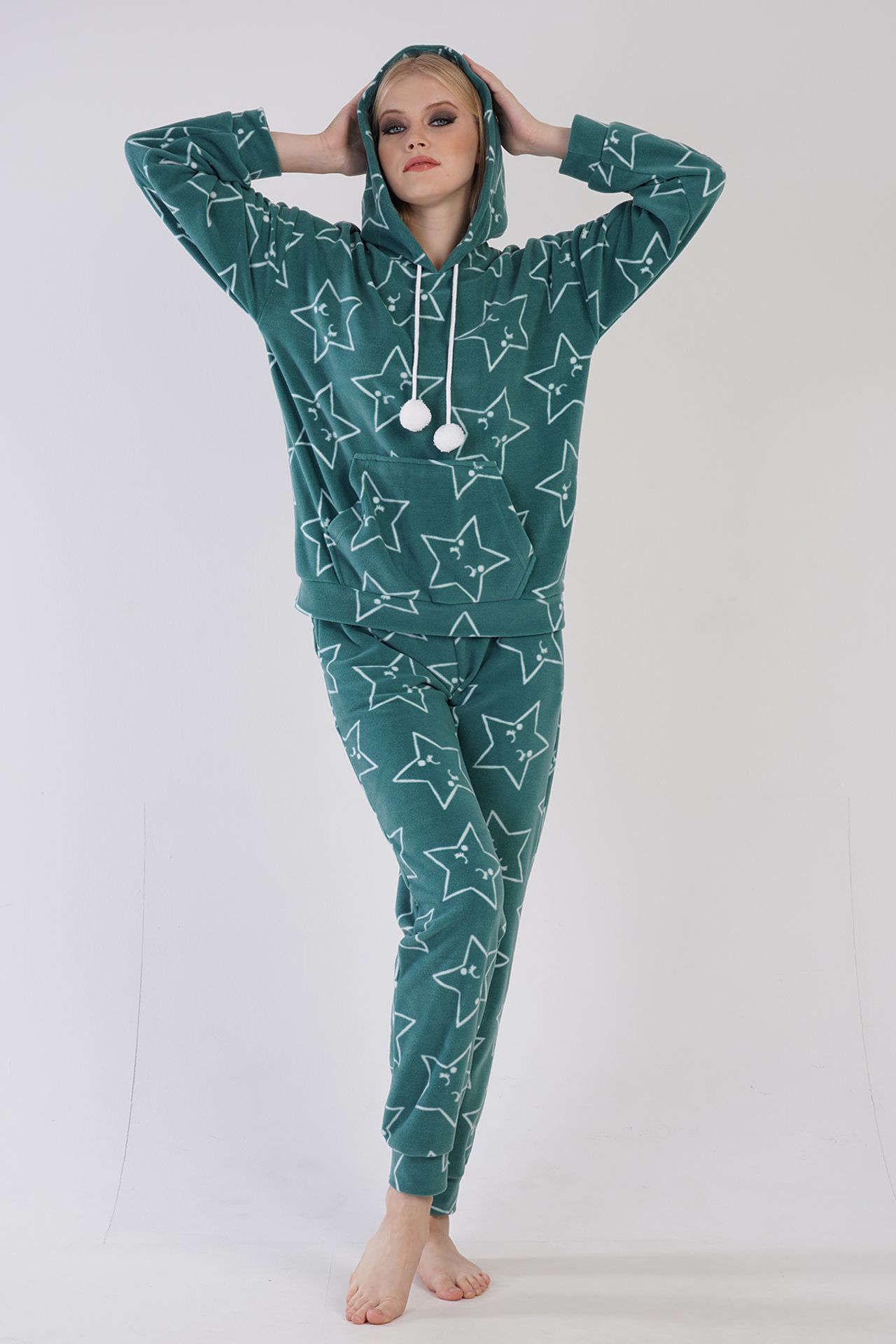 YAKE Kapüşonlu Yıldızlı 2 Parçalı Pijama Takımı 3