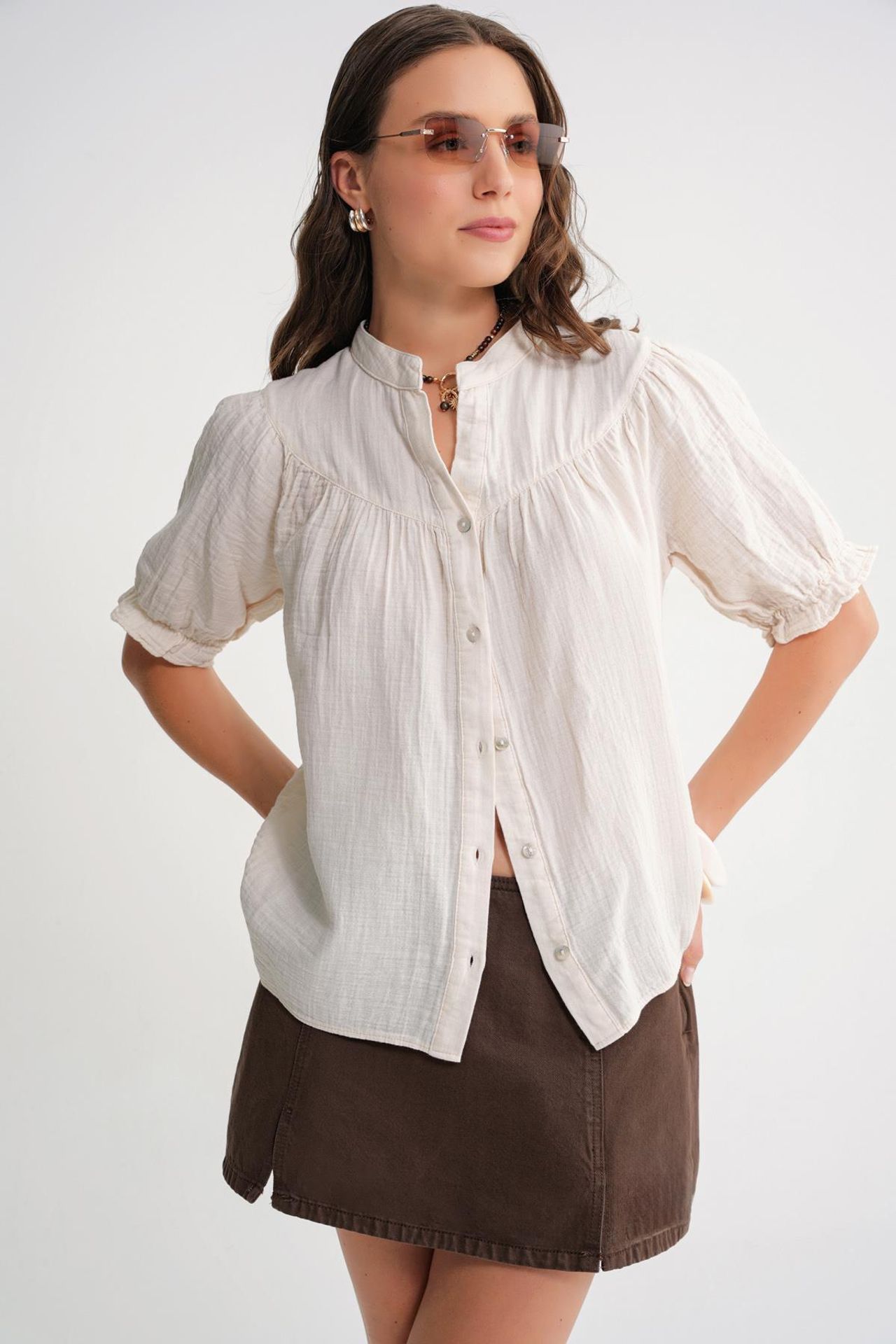 Mixray Linen Blend Short Sleeve Buttoned Shirt 3