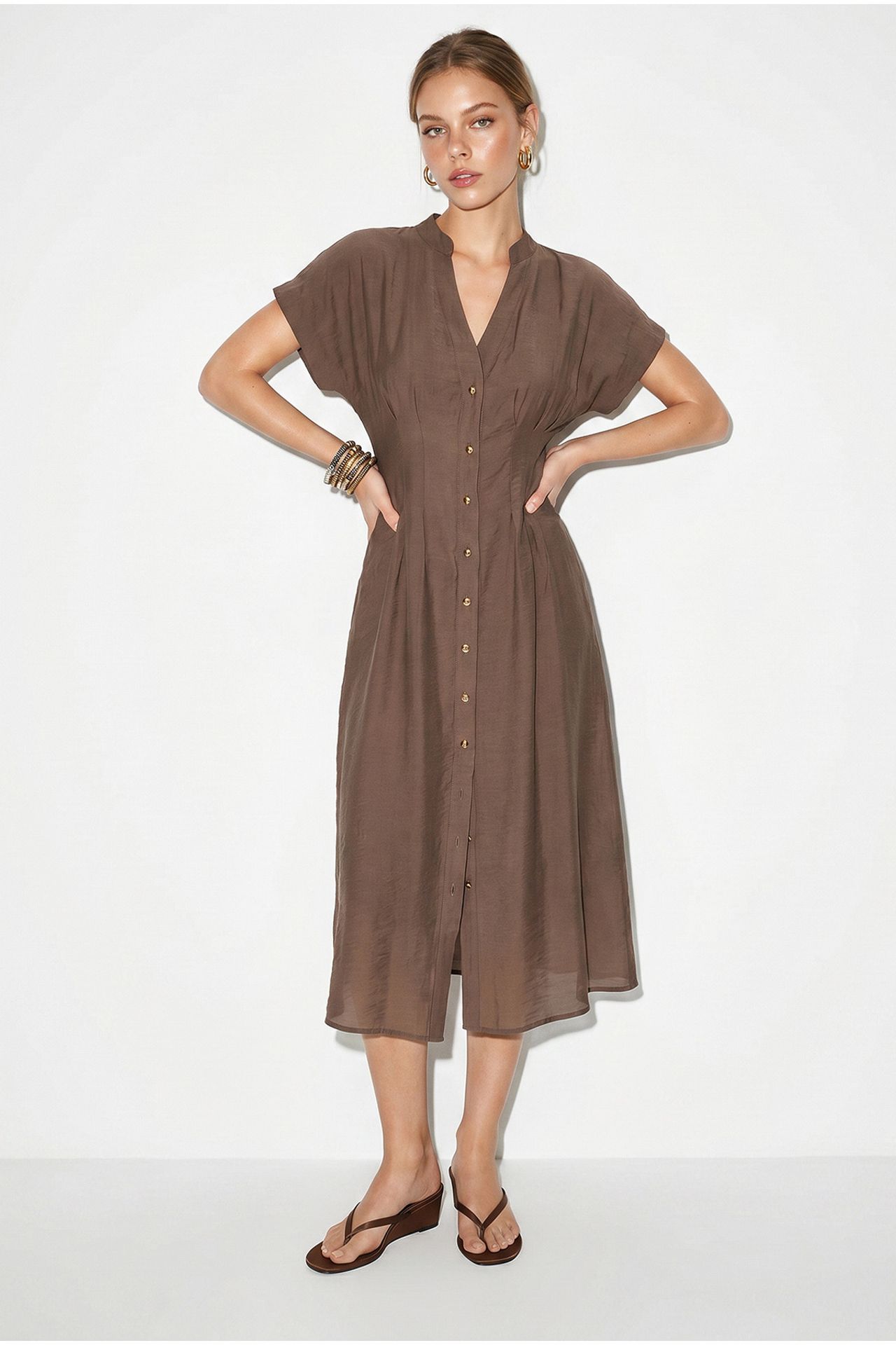 LUCCI A-line Midi Dress With V-neck And Buttons 3