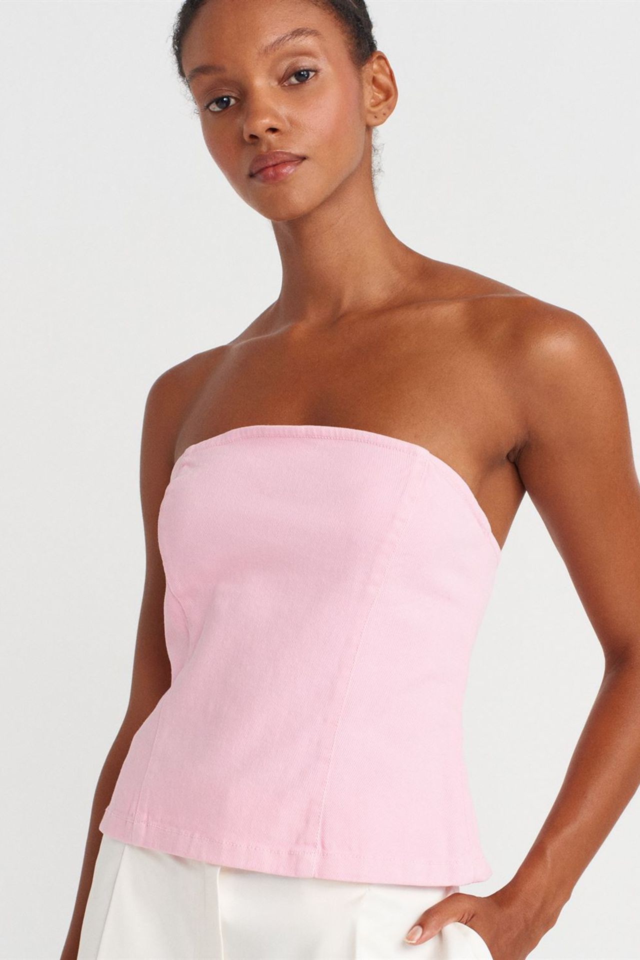 DILVIN Straplez Dar Kesim Peplum Bluz 3
