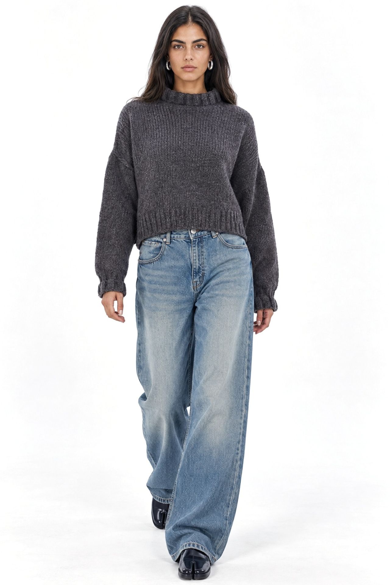 Mixray Thick Turtleneck Textured Crop Sweater 2