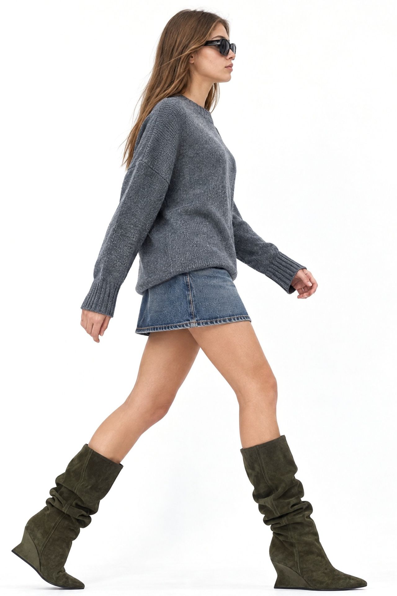 Mixray Oversized Ribbed Knit Sweater with Crew Neck 2