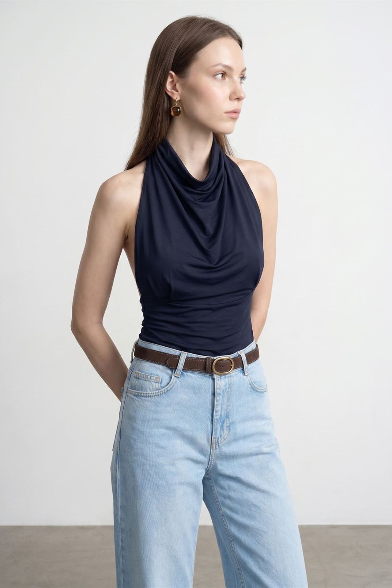 DILVIN Fitted Sleeveless Cowl Neck Blouse 3