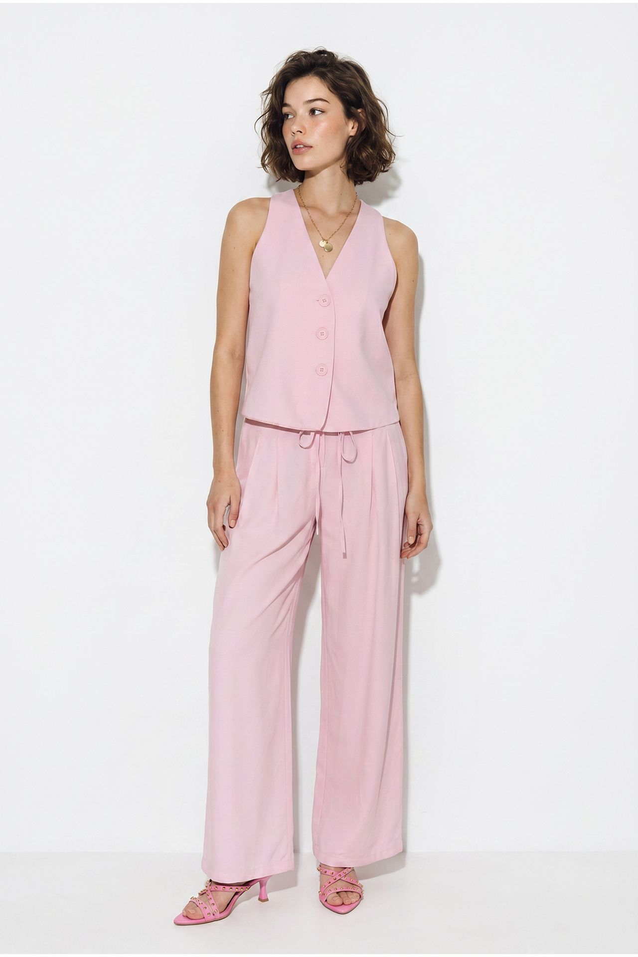 LUCCI Cotton Vest And Wide-Leg Trousers Set 2