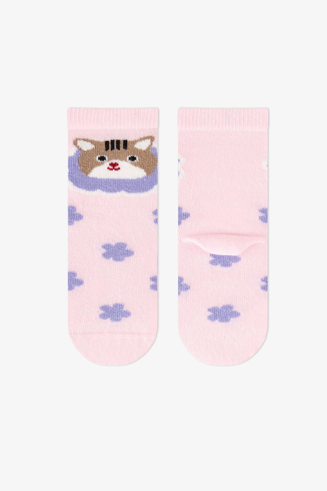 PENTI Girls' Feel Better Cat Pattern Cotton 2-Pack Crew Socks 4