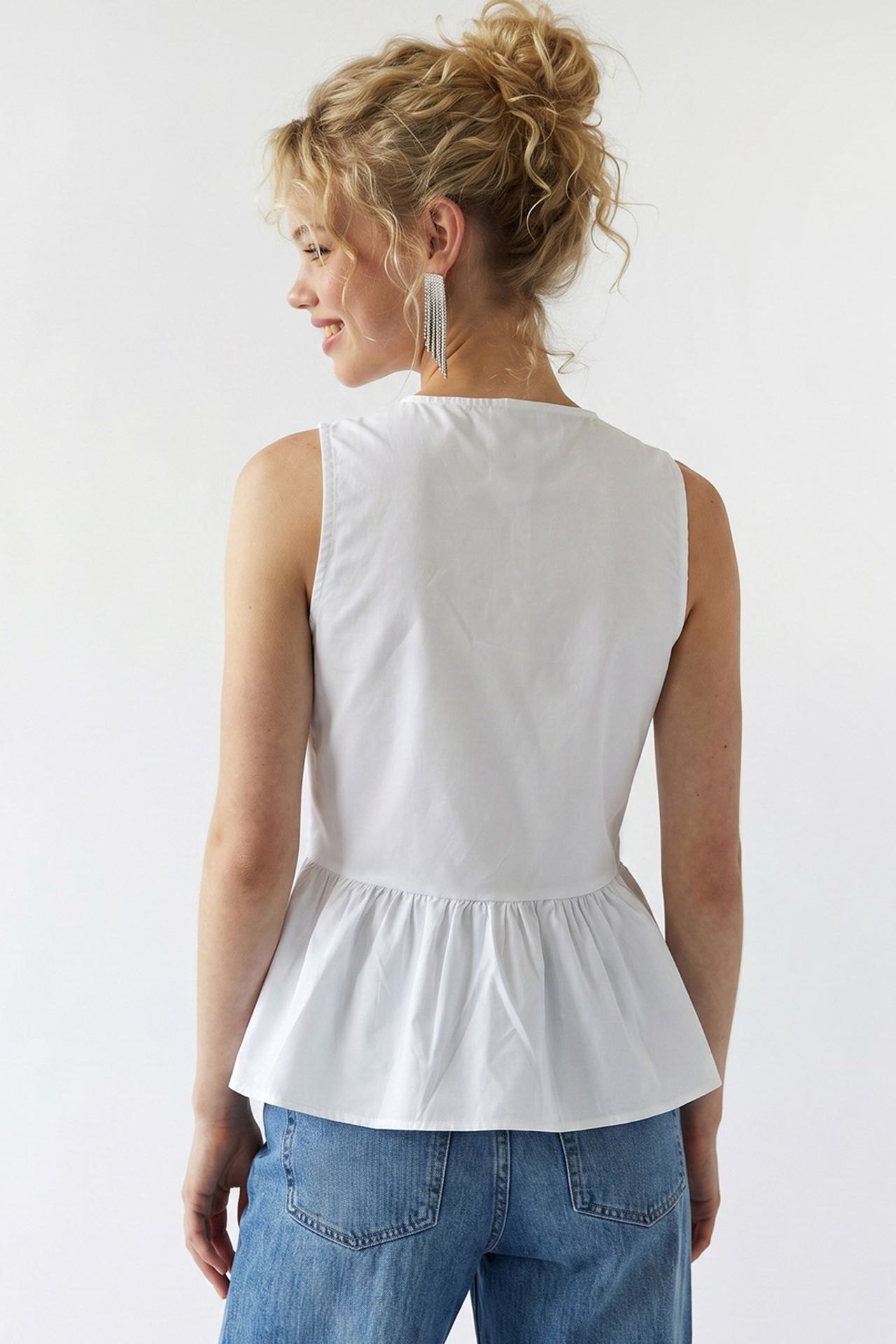 MIXRAY Kolsuz Poplin Peplum Bluz 5