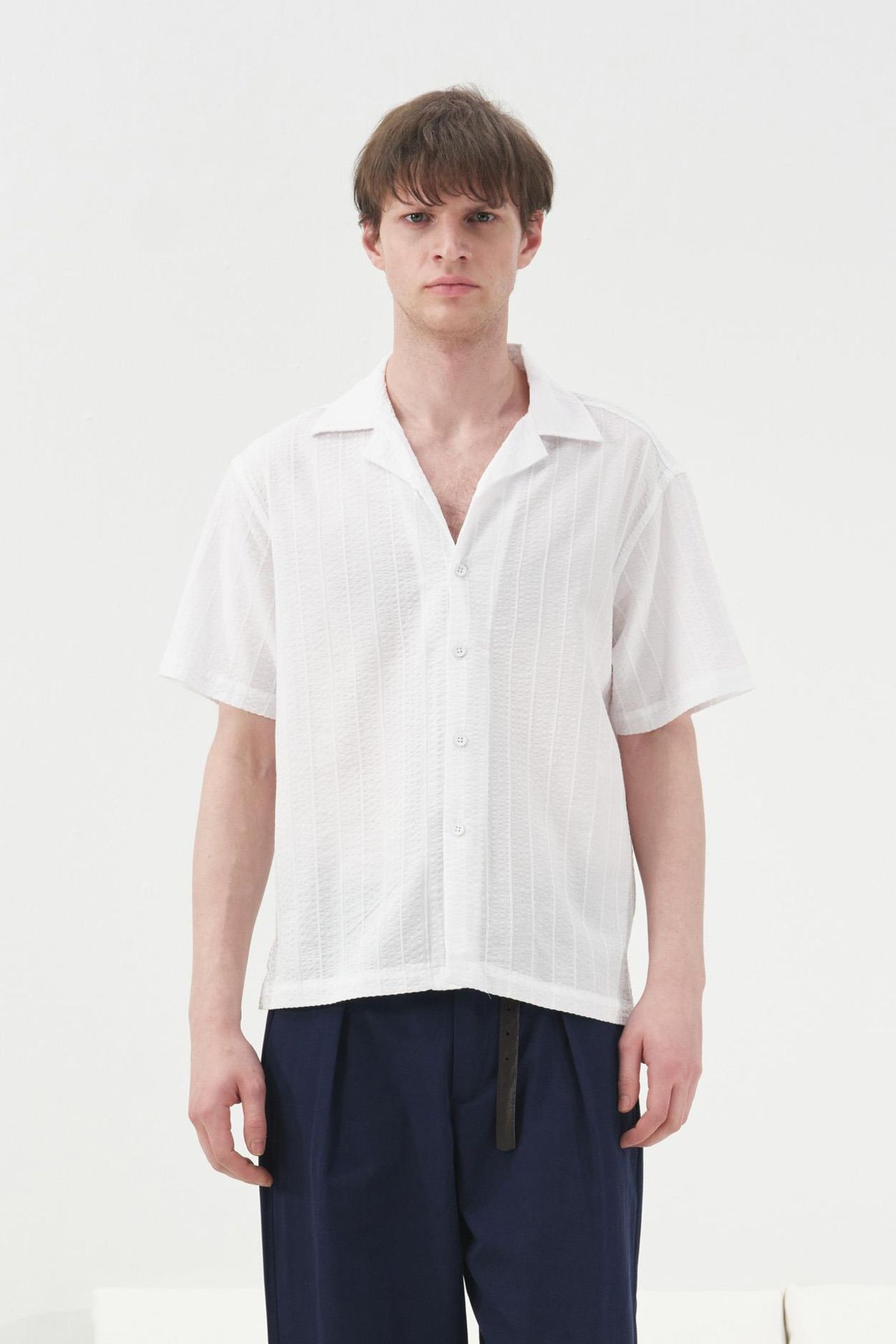 GIESTO Short Sleeve Textured Cotton Shirt 1
