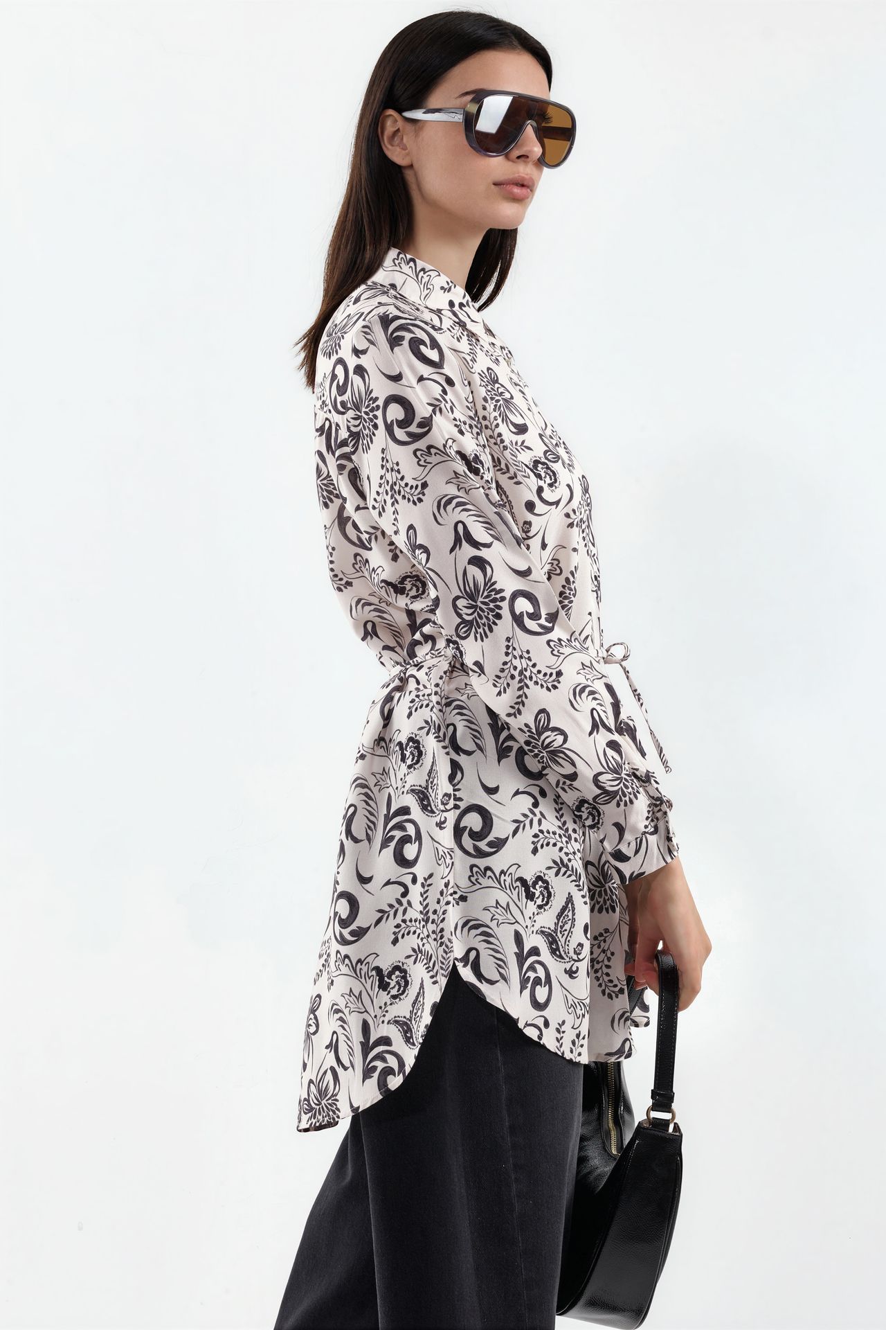 BDART Floral Viscose Crepe Belted Long Shirt