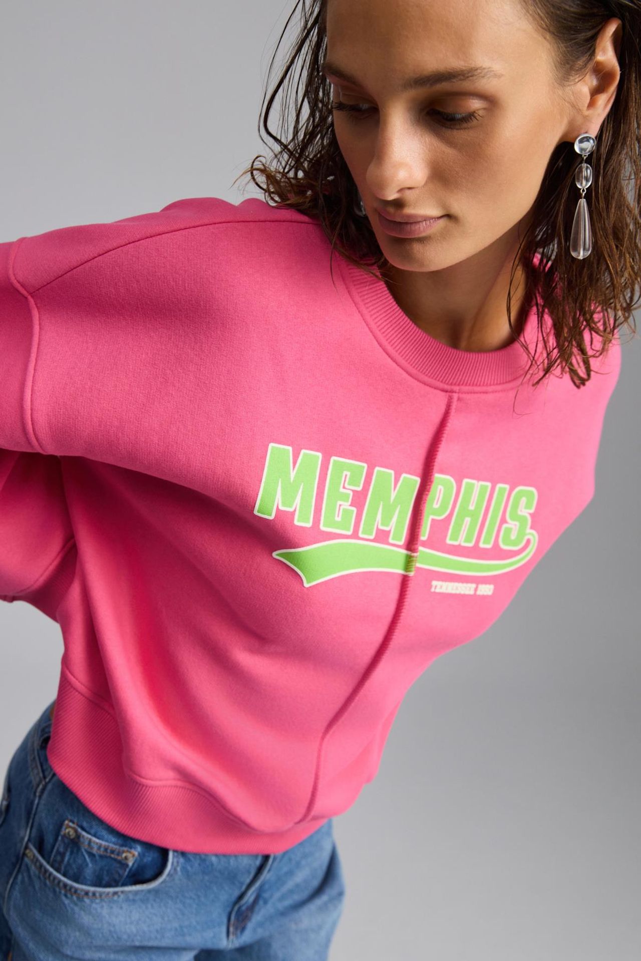 GRIMELANGE Oversized Printed Crew Neck Sweatshirt 4