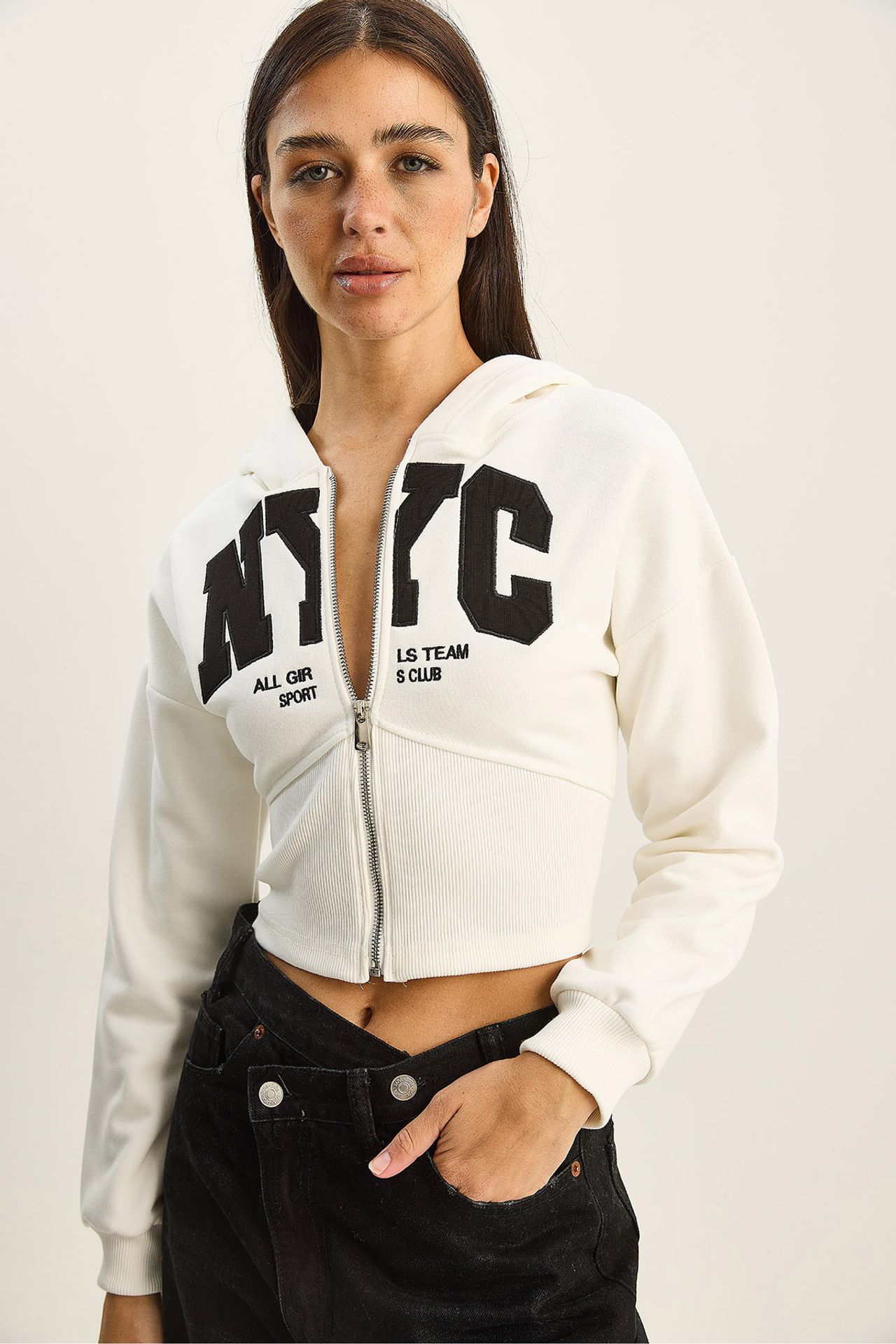 LUCCI Hooded Printed Slim Fit Crop Cardigan 3