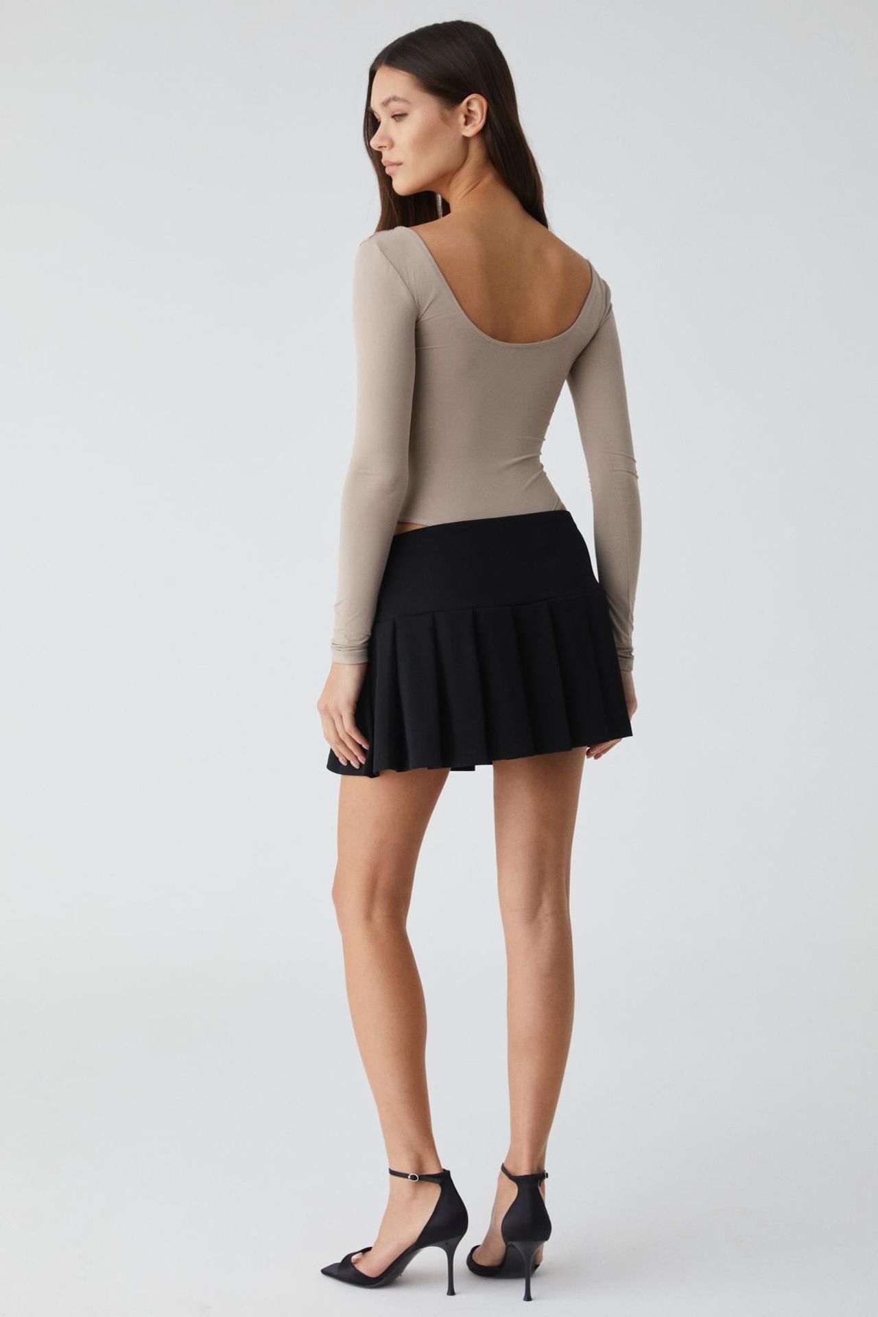 GRIMELANGE High Waist Pleated Skater Mini Skirt 5