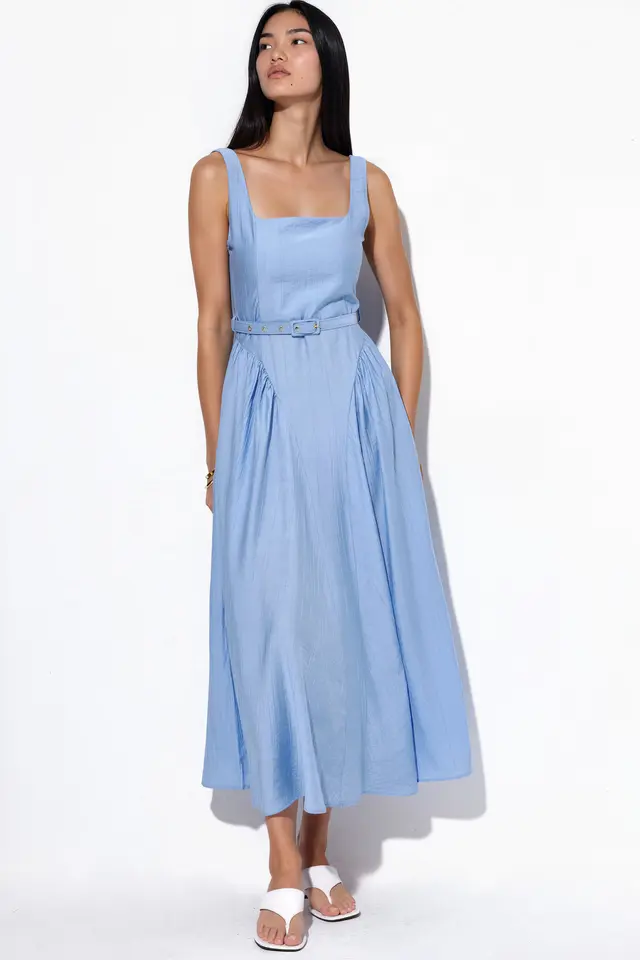 BUSEM Square Collar Belted Midi Dress