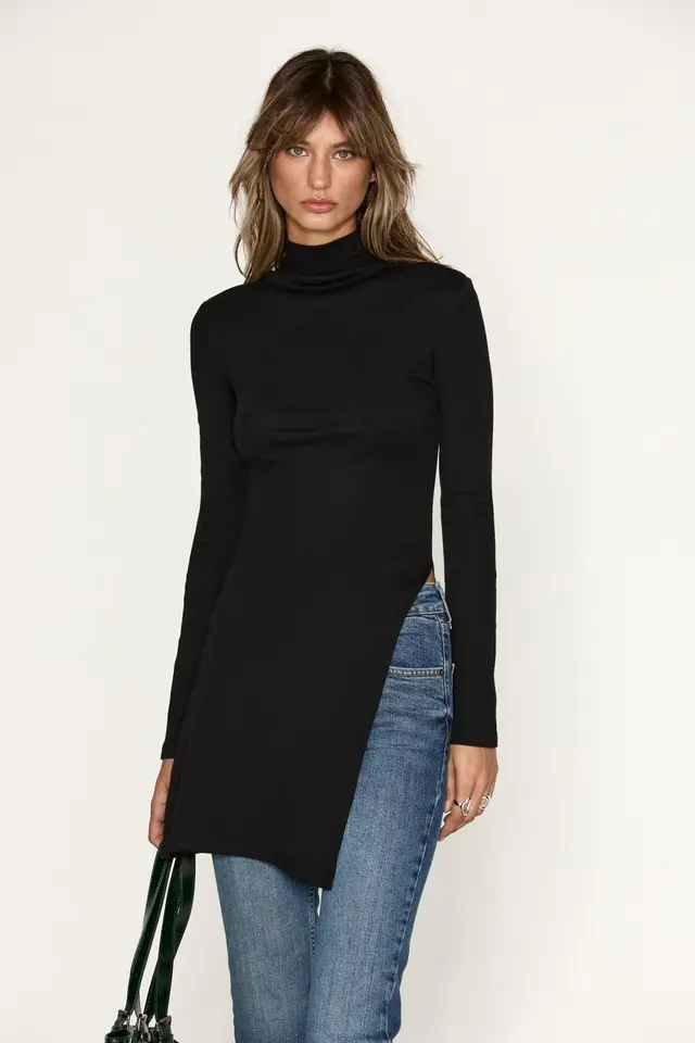 GRIMELANGE Slim Fit Turtleneck Long Blouse