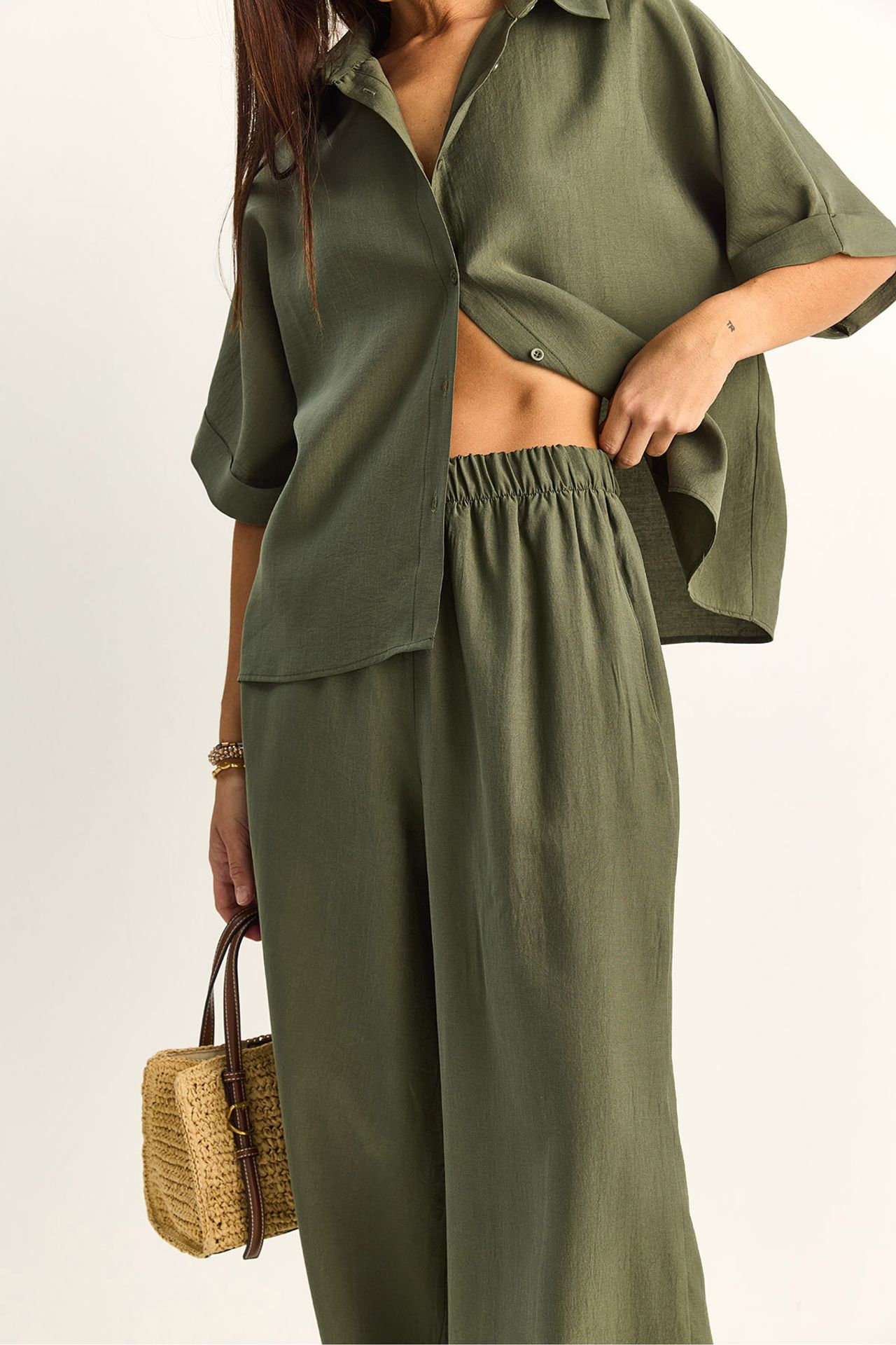 LUCCI High Waist Wide Leg Two-Piece Co-ord Set with Shirt Collar 5