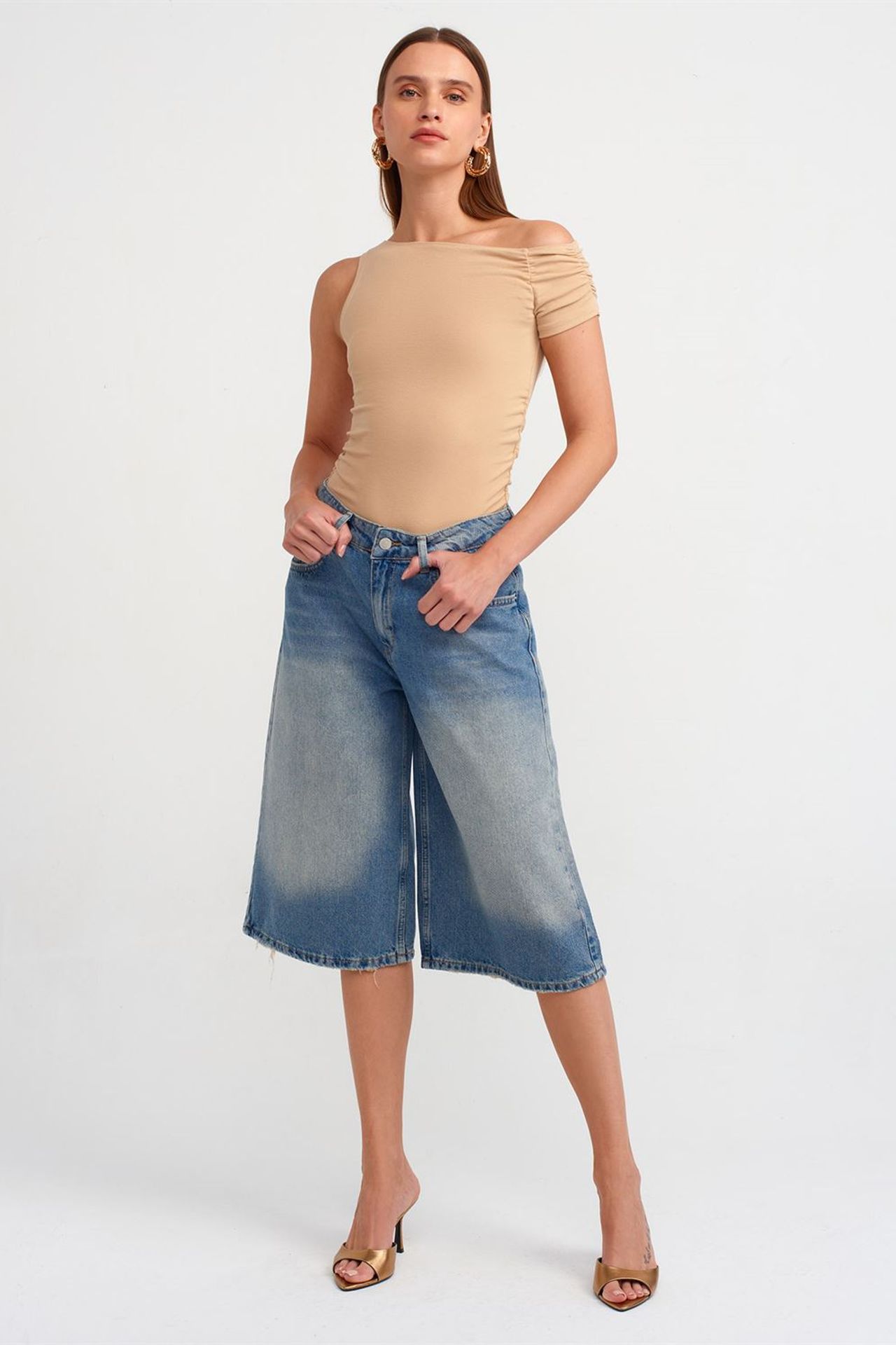 DILVIN Omuzları Açık Slim Fit Örme Bluz 4