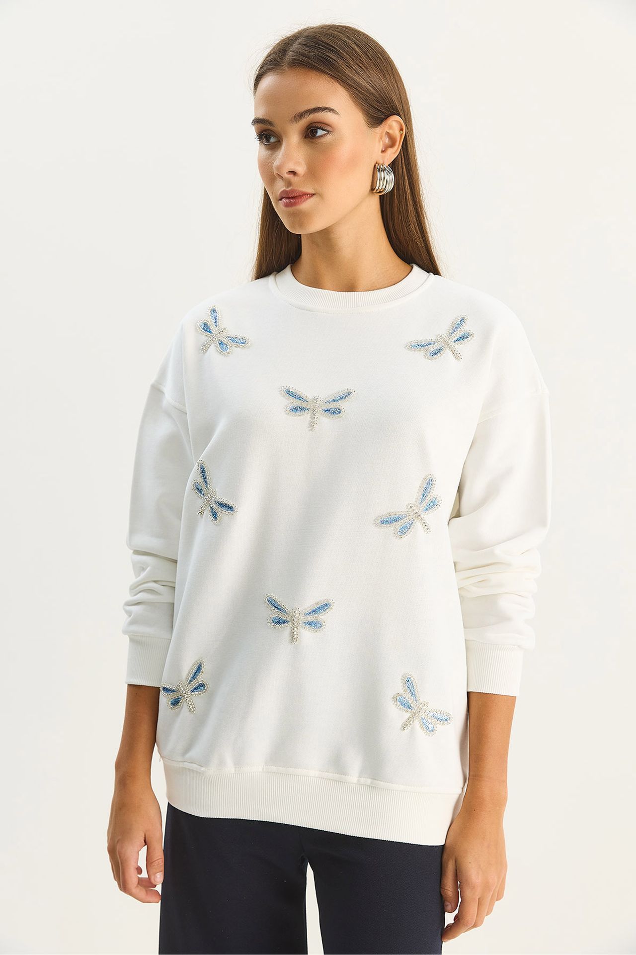 Dragonfly Embroidered Crew Neck Sweatshirt 5