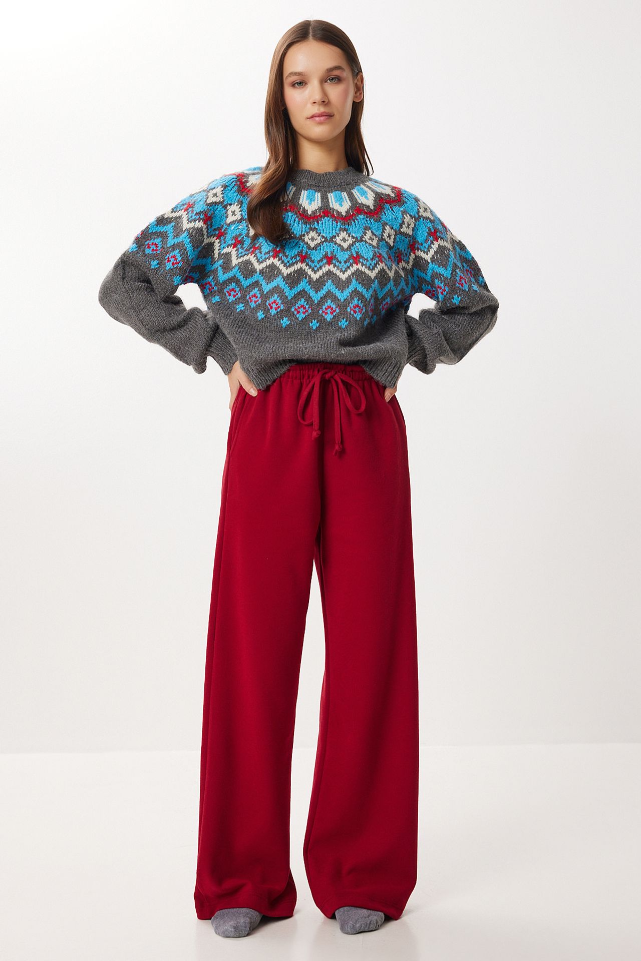 ISTANBUL Wide Leg Jogger Pants with Drawstring Closure 1