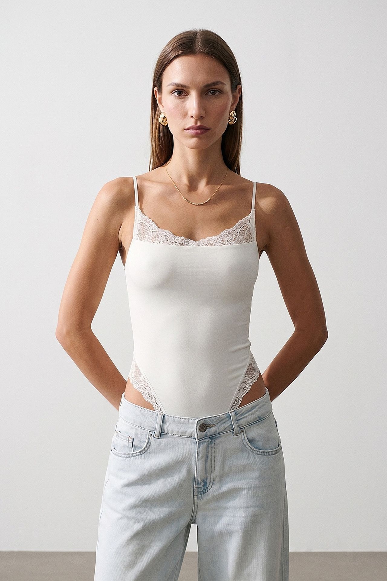 DILVIN Dantel Kolsuz Dar Kesim Body Bluz 3