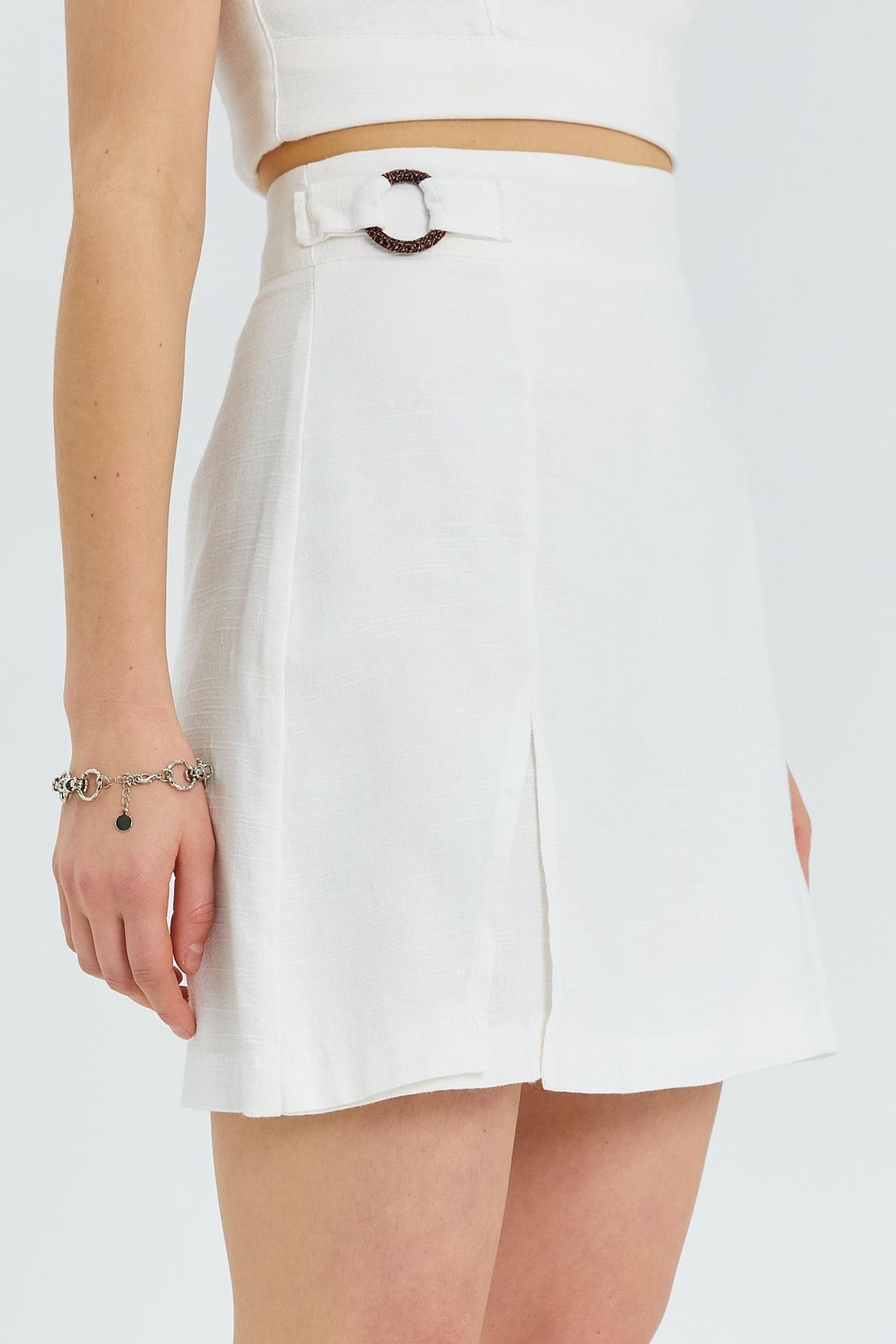 Belted High-Waist Wrap Front Shorts with Slit Detail 3