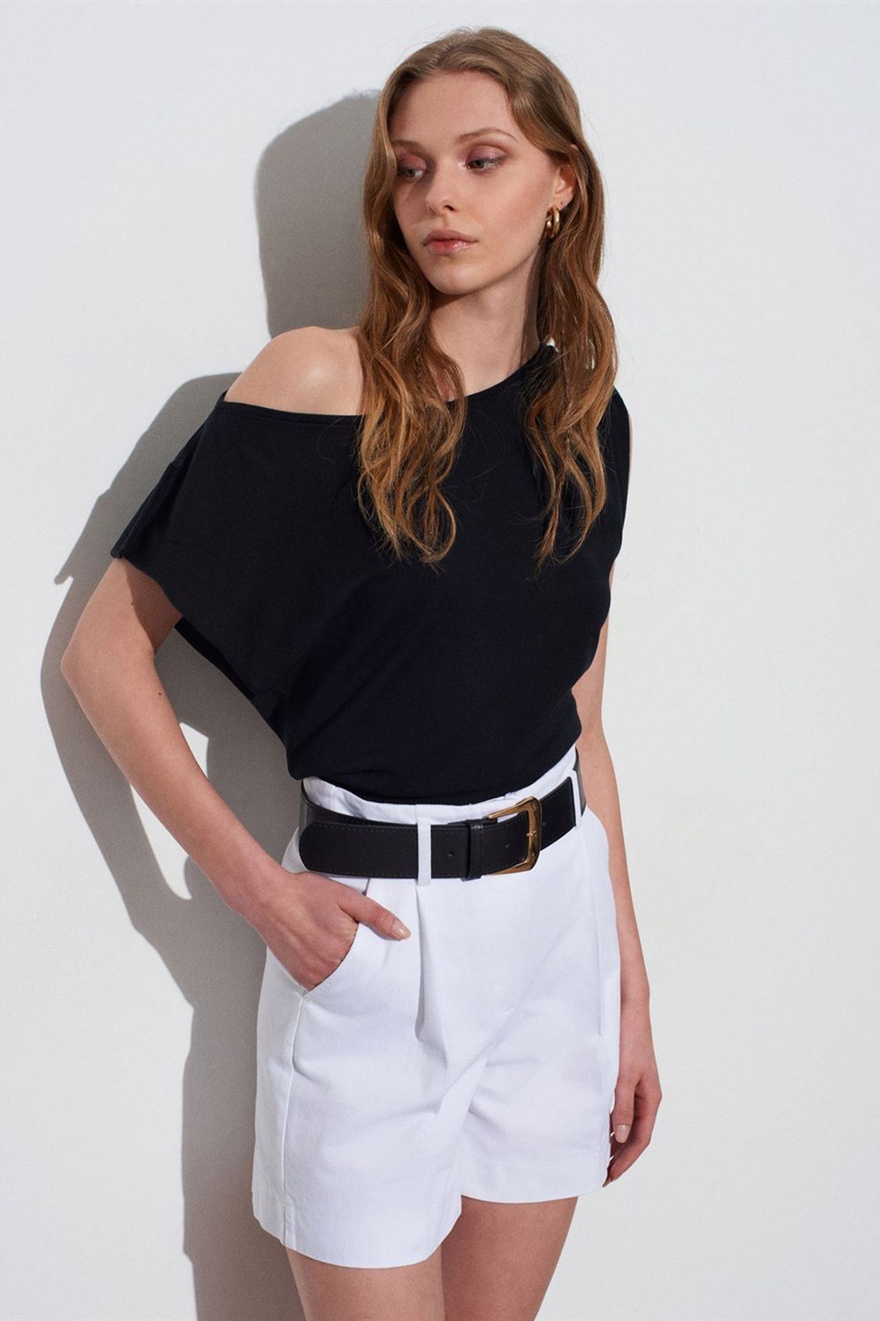 DILVIN High-Waist Cotton Poplin Belted Shorts 4