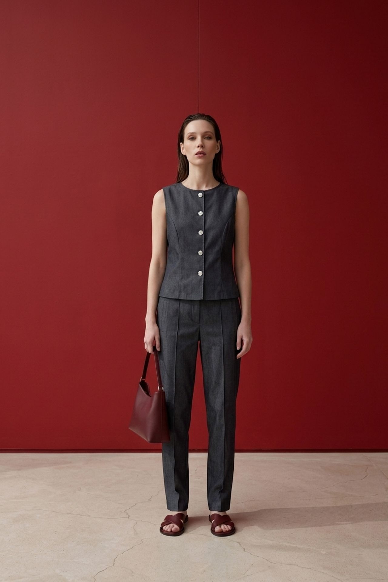 MY FASHION Cotton Poplin Vest and Wide-Leg Trouser Set 5