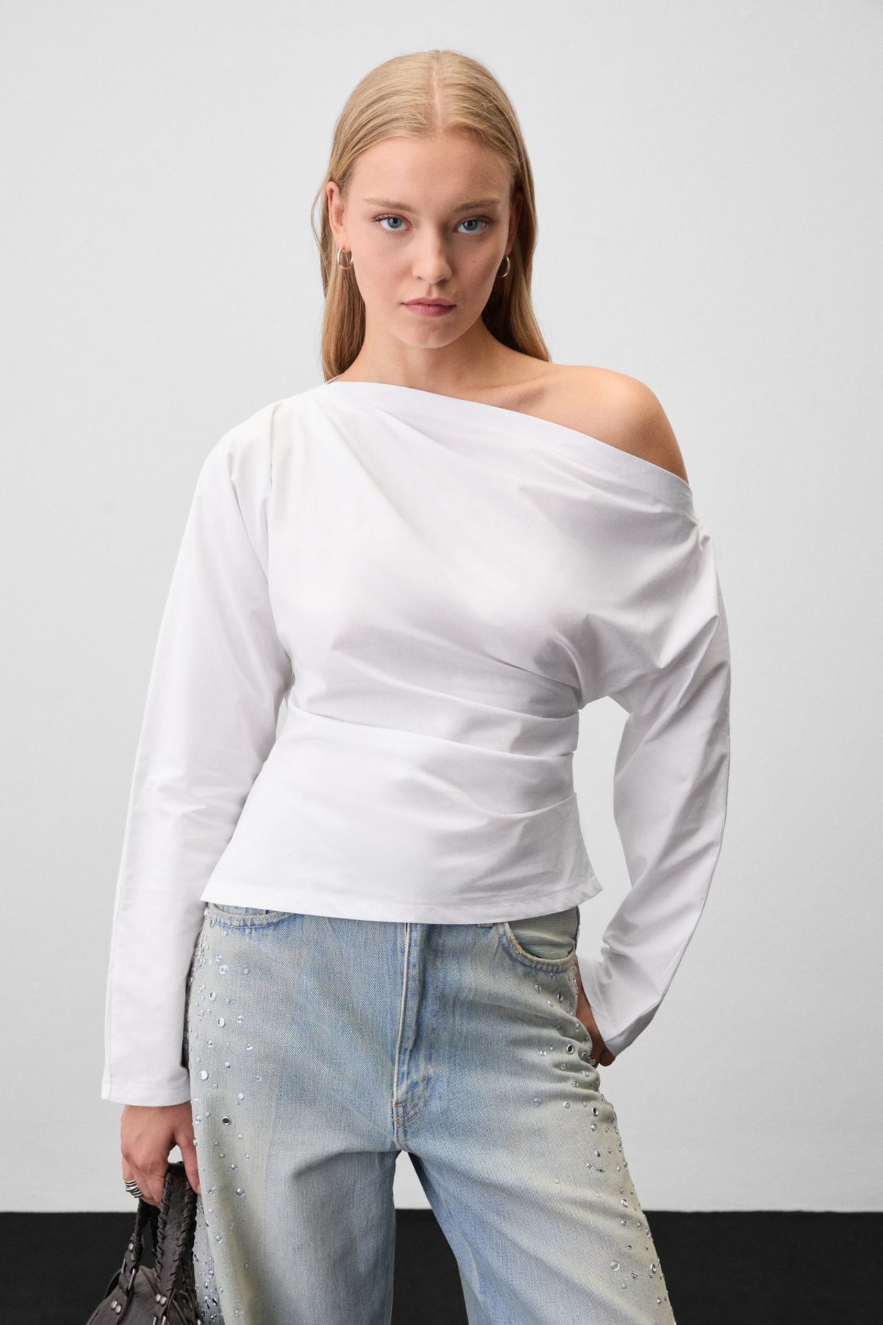GRIMELANGE Asymmetrical One-Shoulder Cut-Out Blouse 1