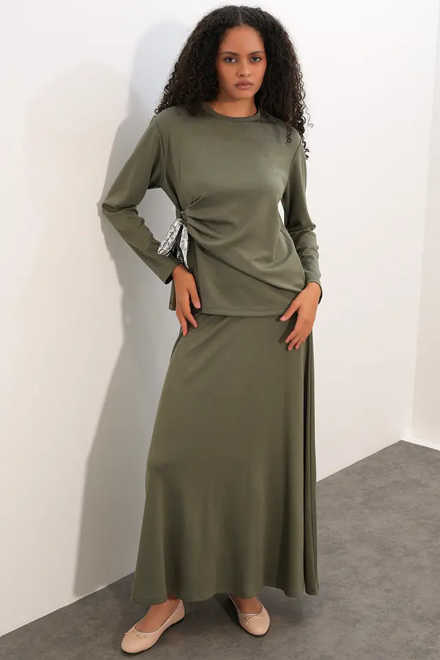 BDART Long Sleeve Blouse And Wide-leg Skirt Coord