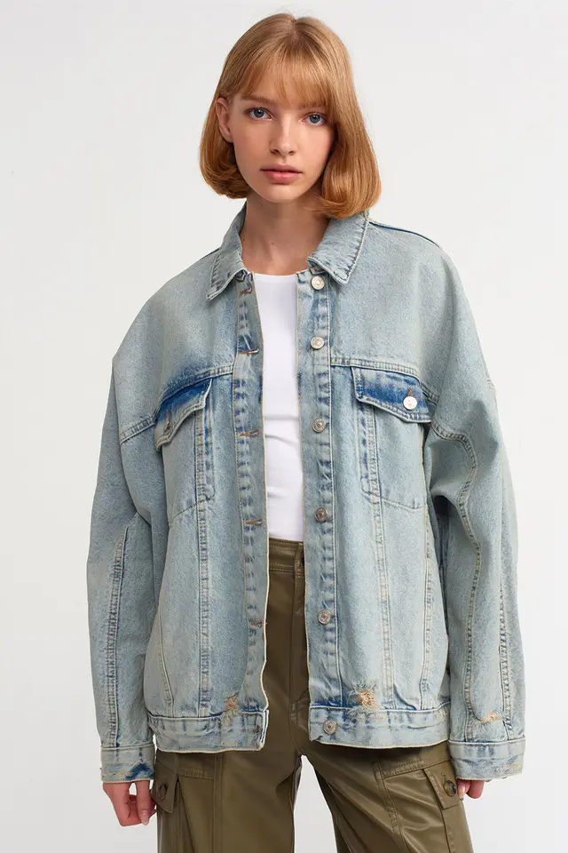 DILVIN Oversized Denim Button Jacket