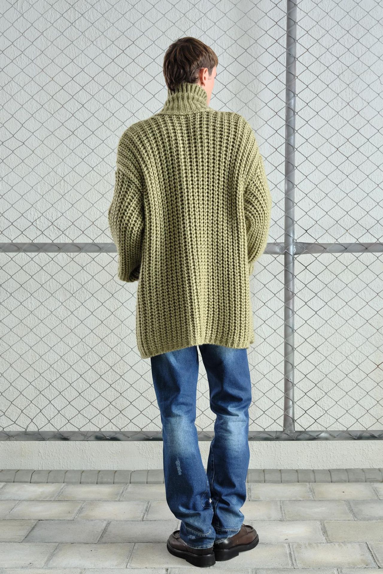 GIESTO Oversized Ribbed Knitwear Cardigan with Half Turtleneck 3