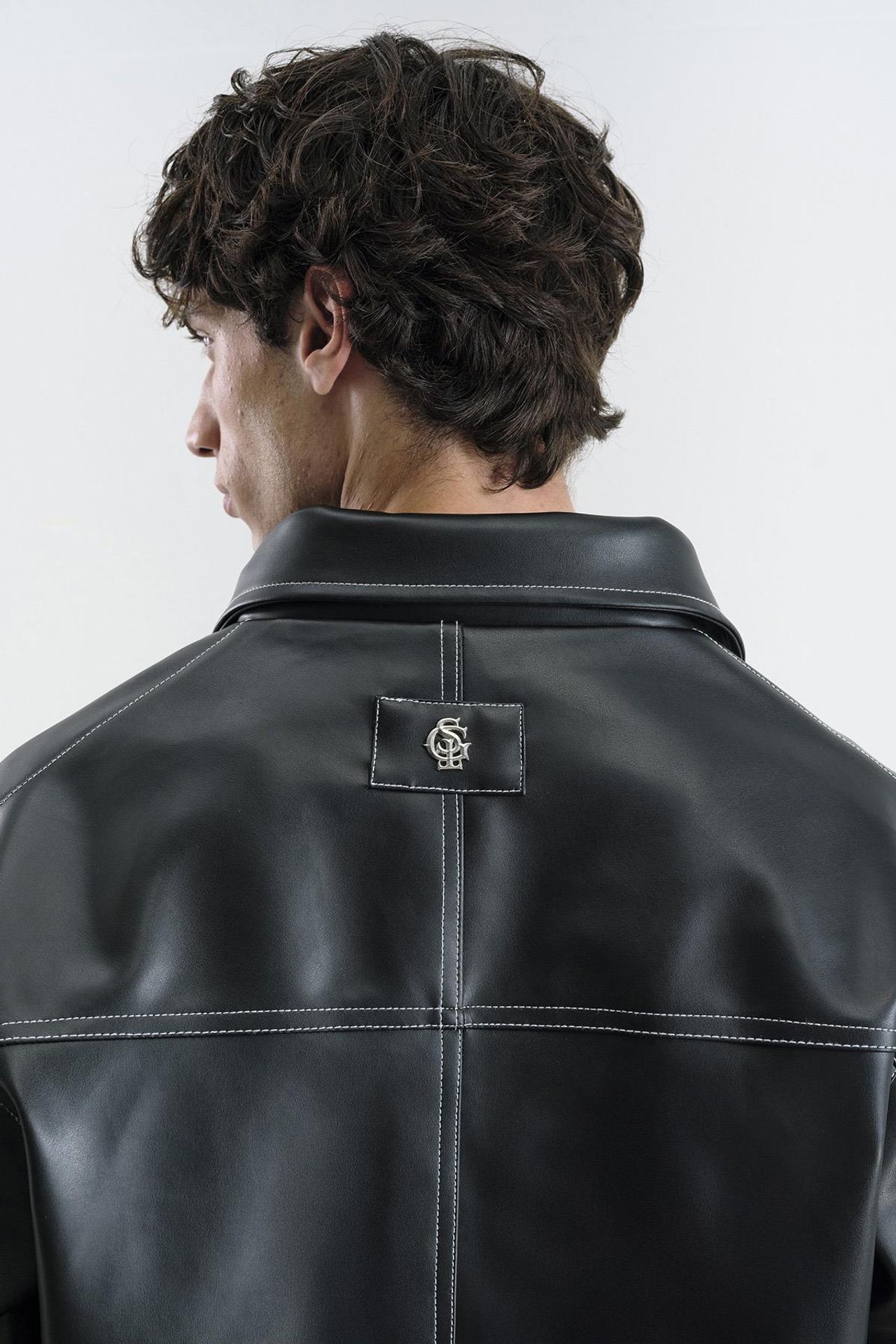 Cropped Faux Leather Button-Front Jacket with Shirt Collar 5