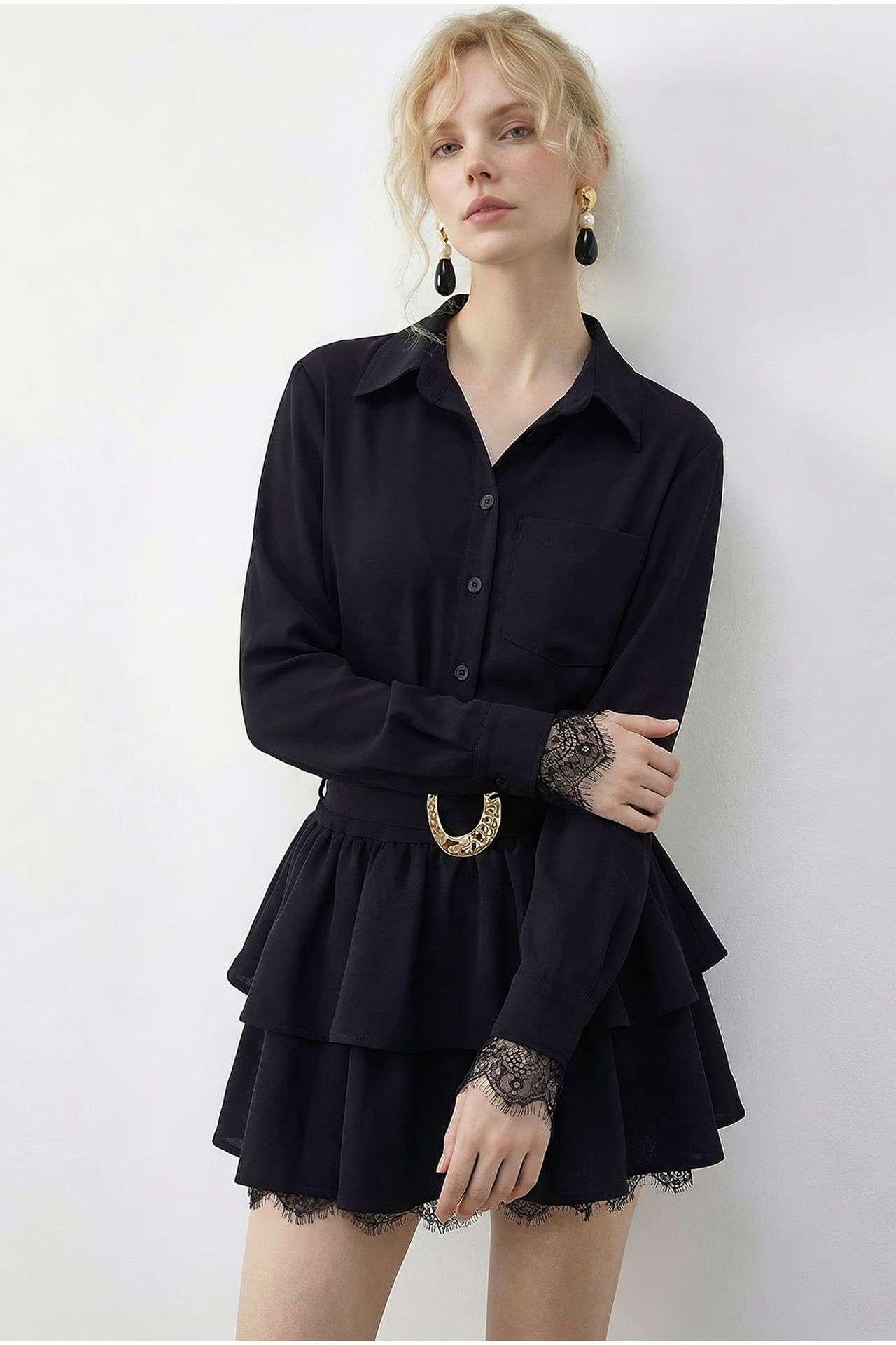 LUCCI Lace Trimmed Shirt Dress 4