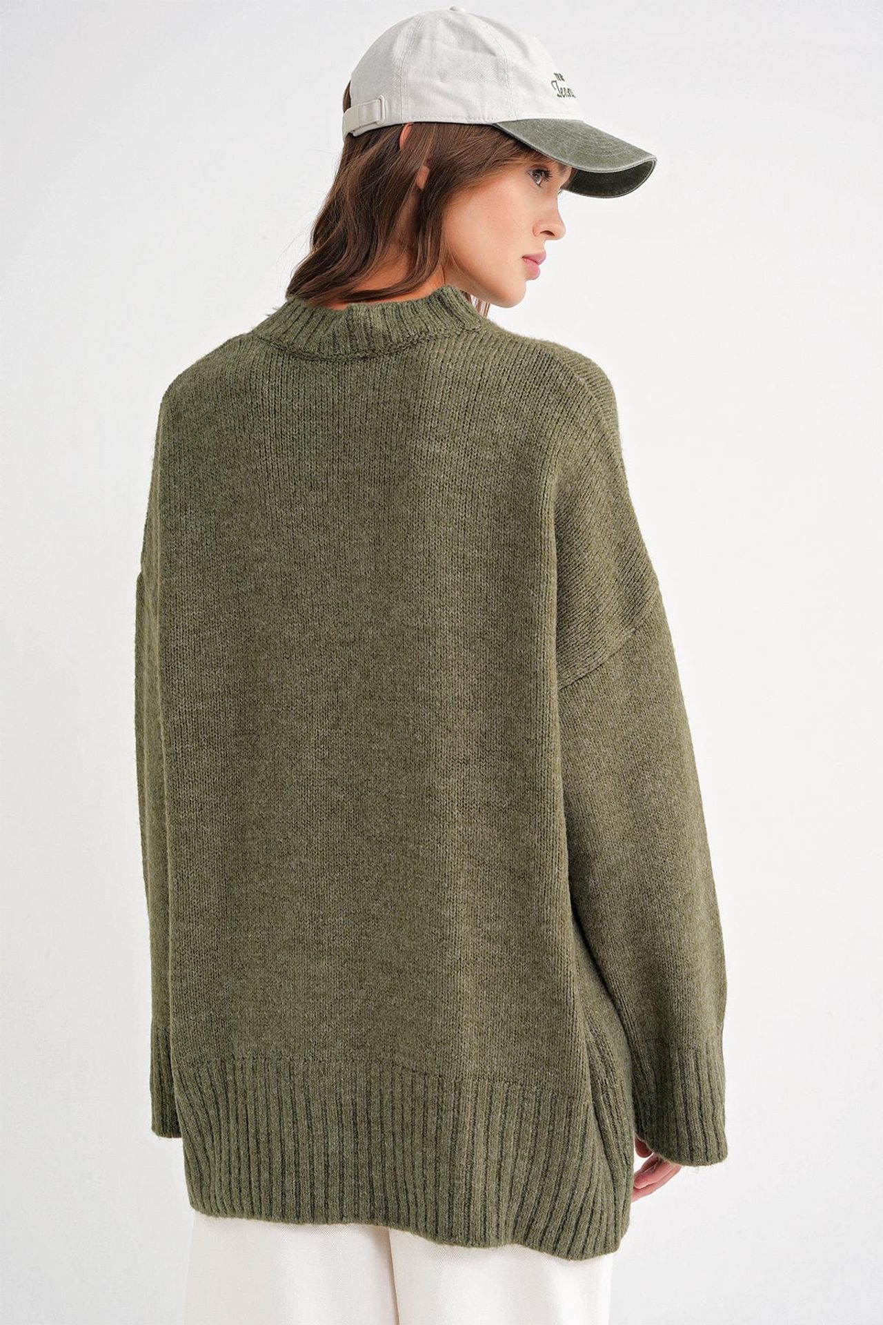 Mixray Oversized Ribbed Knit Sweater with Crew Neck