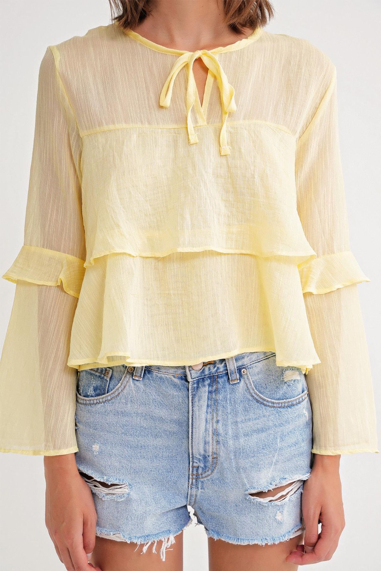 Mixray Frilly Blouse with Bow Detail 6