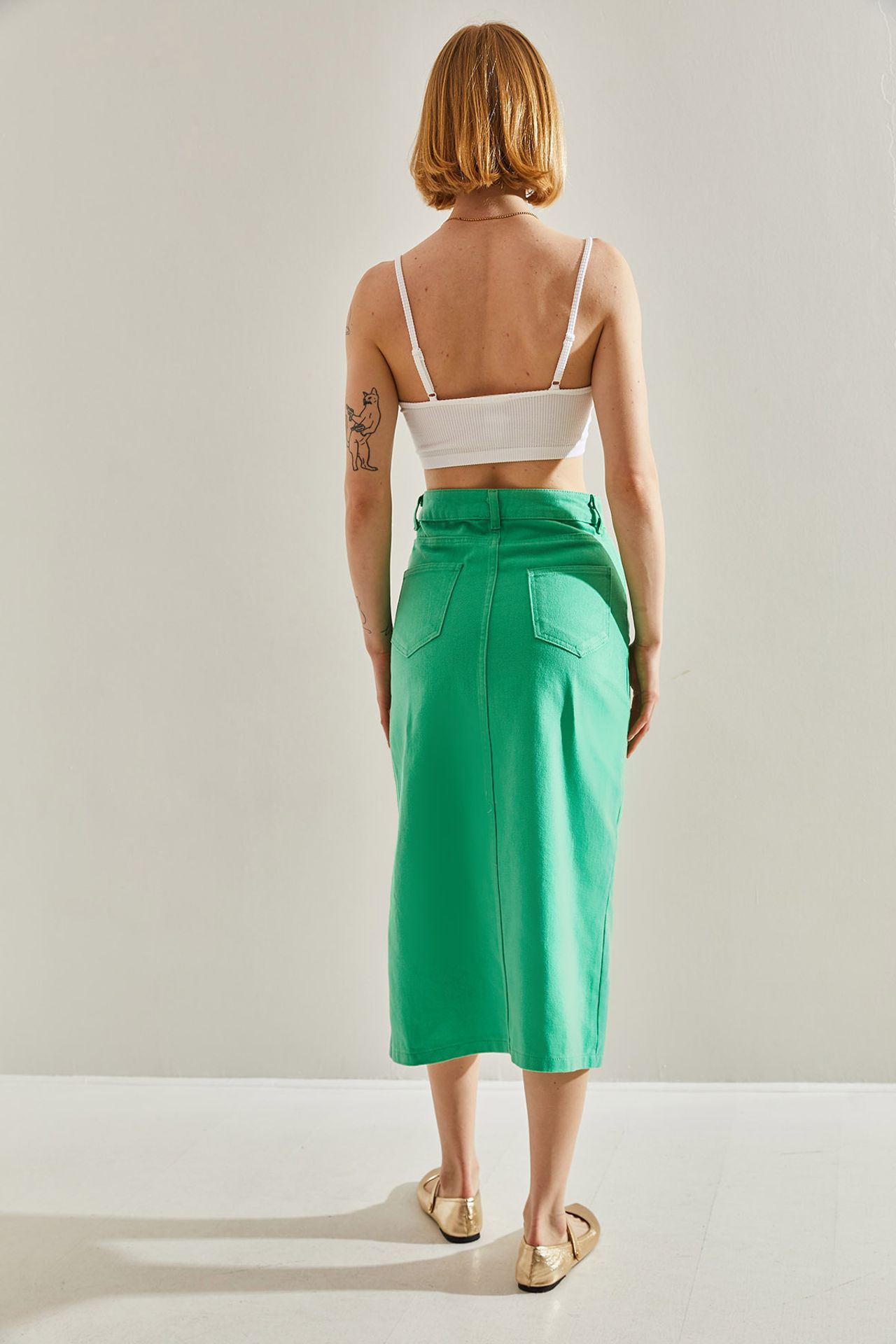 LUCCI High Waist Slit Midi Denim Skirt