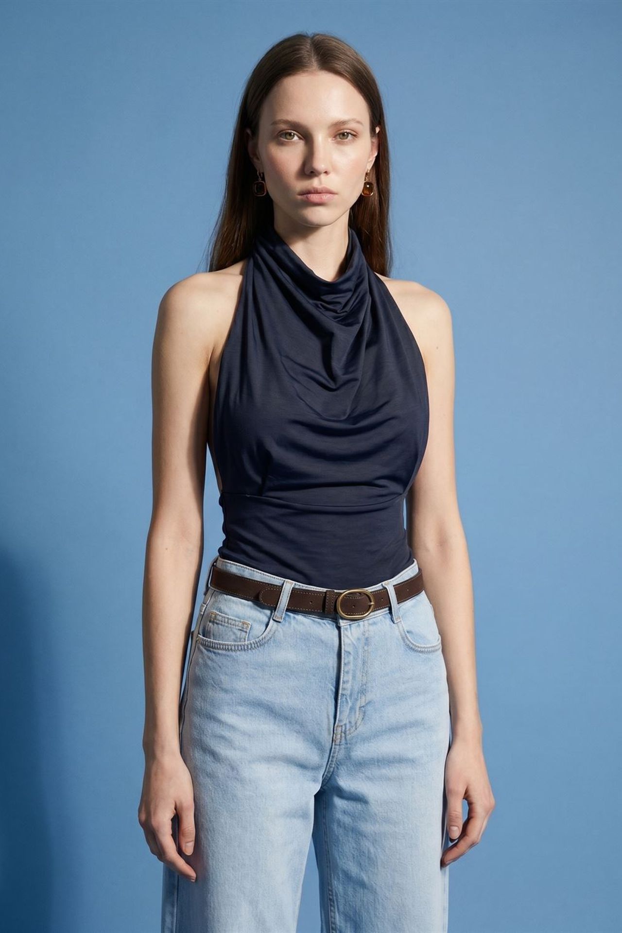 DILVIN Fitted Sleeveless Cowl Neck Blouse 1