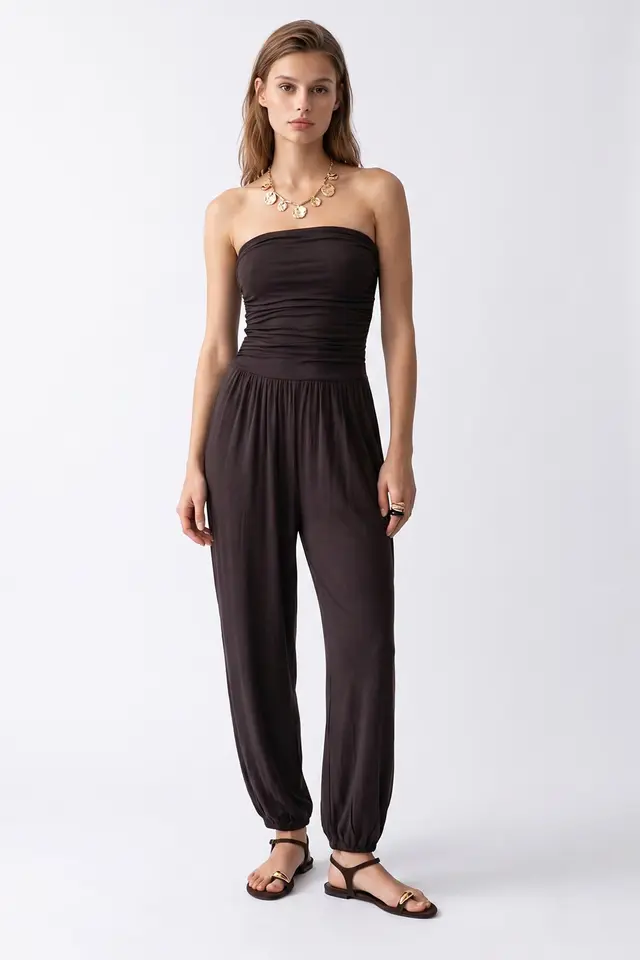 MIXRAY Strapless Shirred Knit Jumpsuit