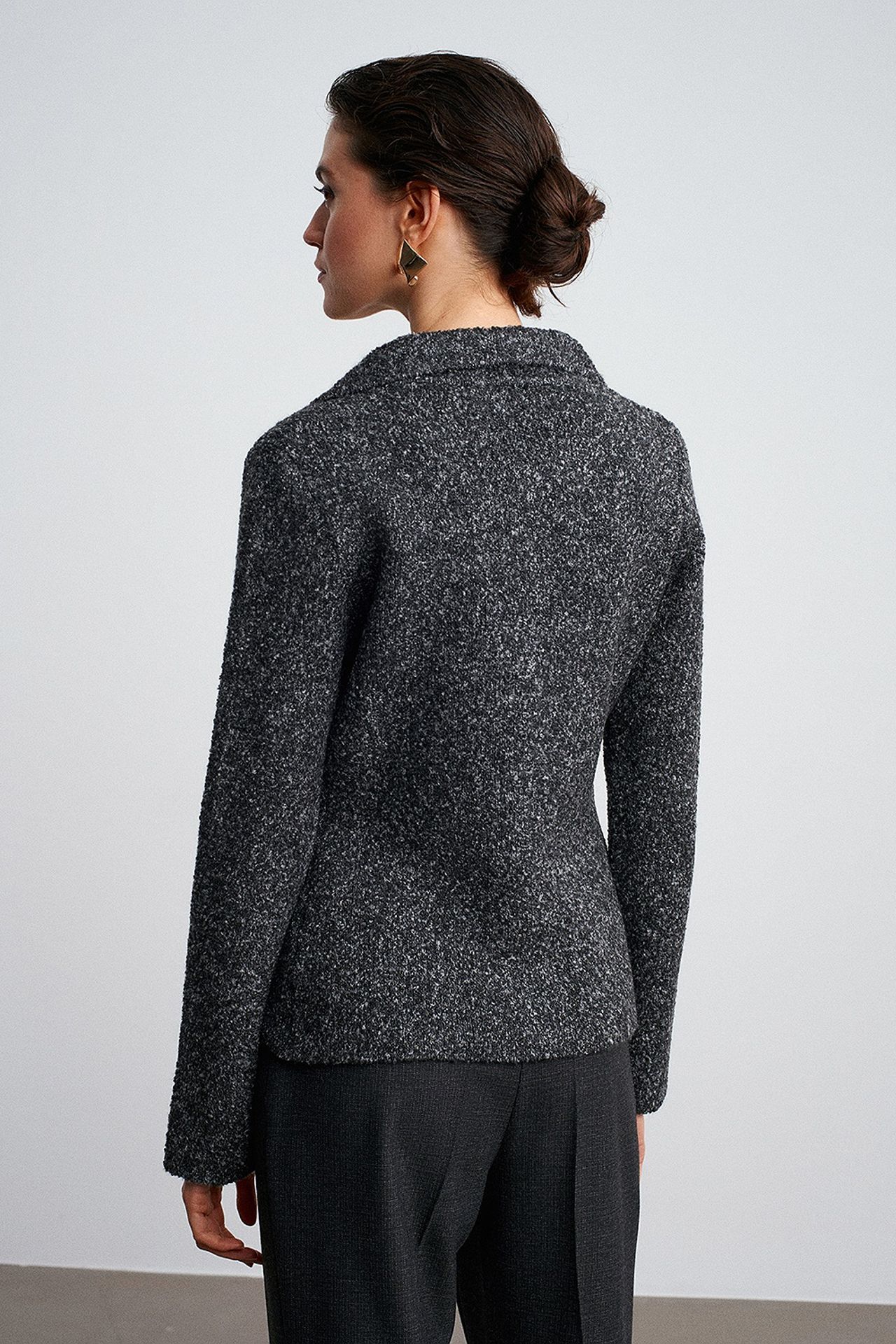 DILVIN Women's Textured Polo Collar Cardigan 2