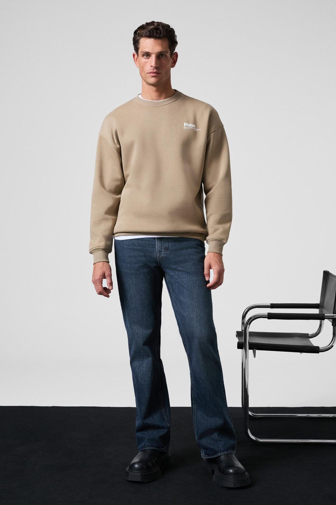 GRIMELANGE Baskılı Geniş Kalıp Bisiklet Yaka Sweatshirt 2