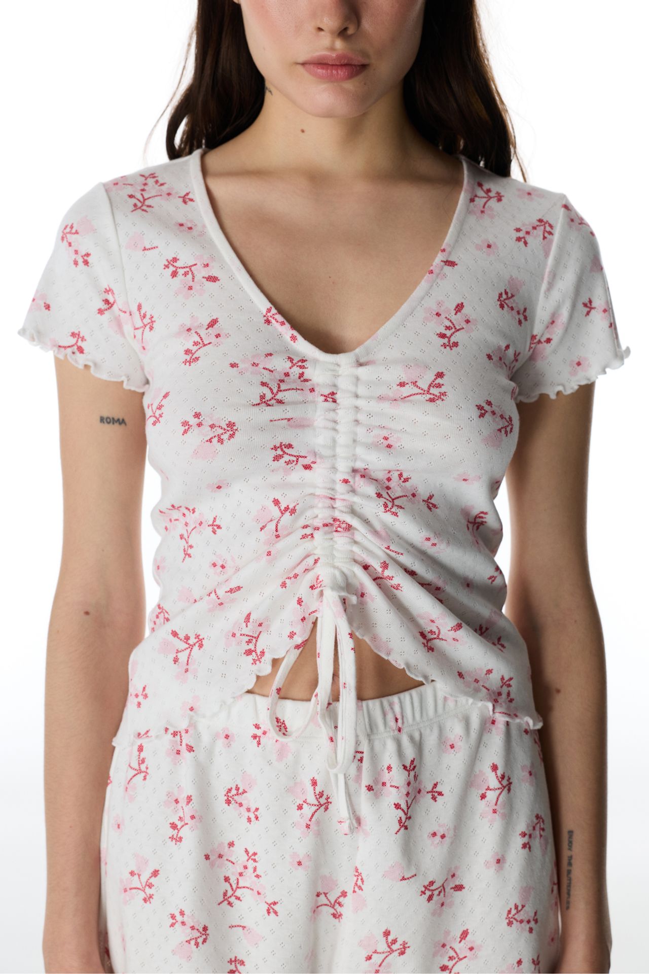 PENTI Blossom Pointel Floral Short Sleeve T-Shirt Pajama Top 2