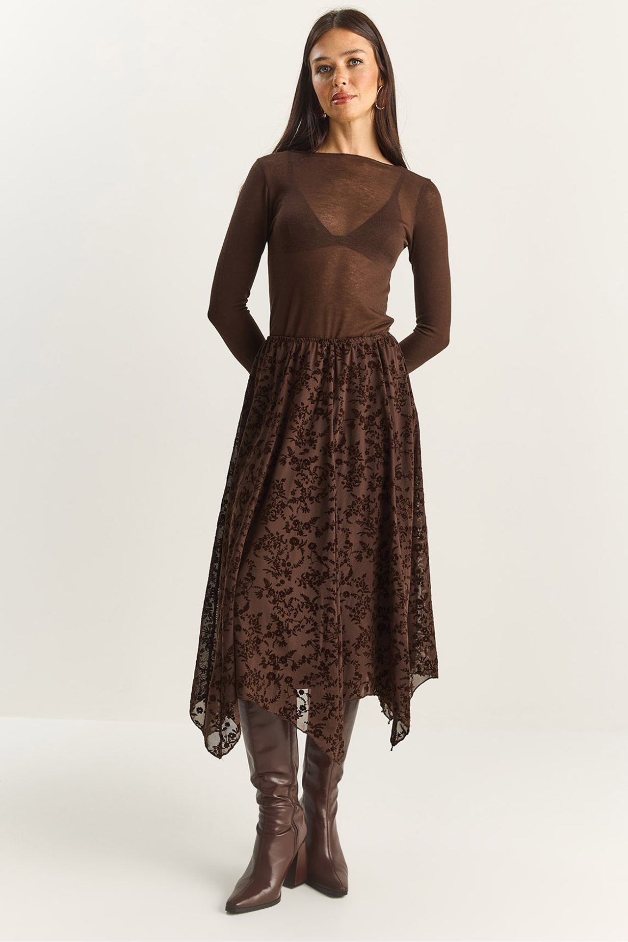 LUCCI High Waist Asymmetric Midi Skirt 1